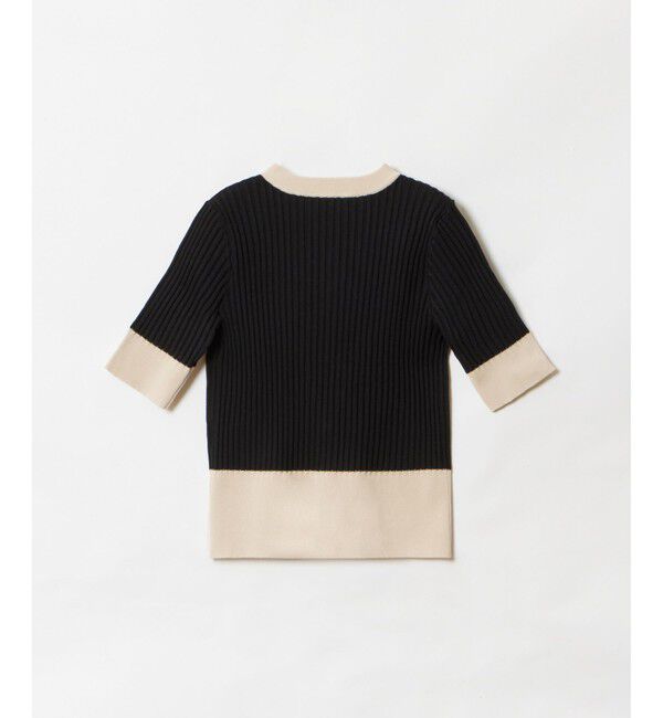 LOULOU WILLOUGHBY「【LOULOU WILLOUGHBY】バイカラーキーネック5分袖カーディガン」|カーディガン|