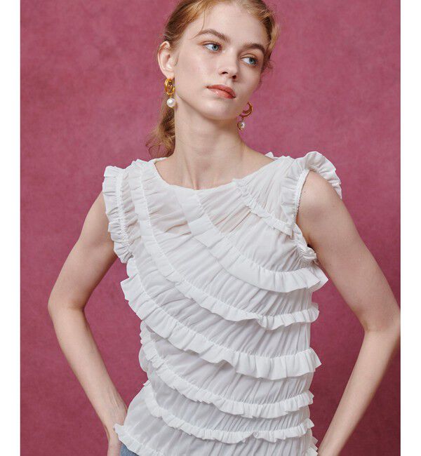 LOULOU WILLOUGHBY「【LOULOU WILLOUGHBY】オーガンジートリコットギャザープルオーバー」|Tシャツ・カットソー|ホワイト