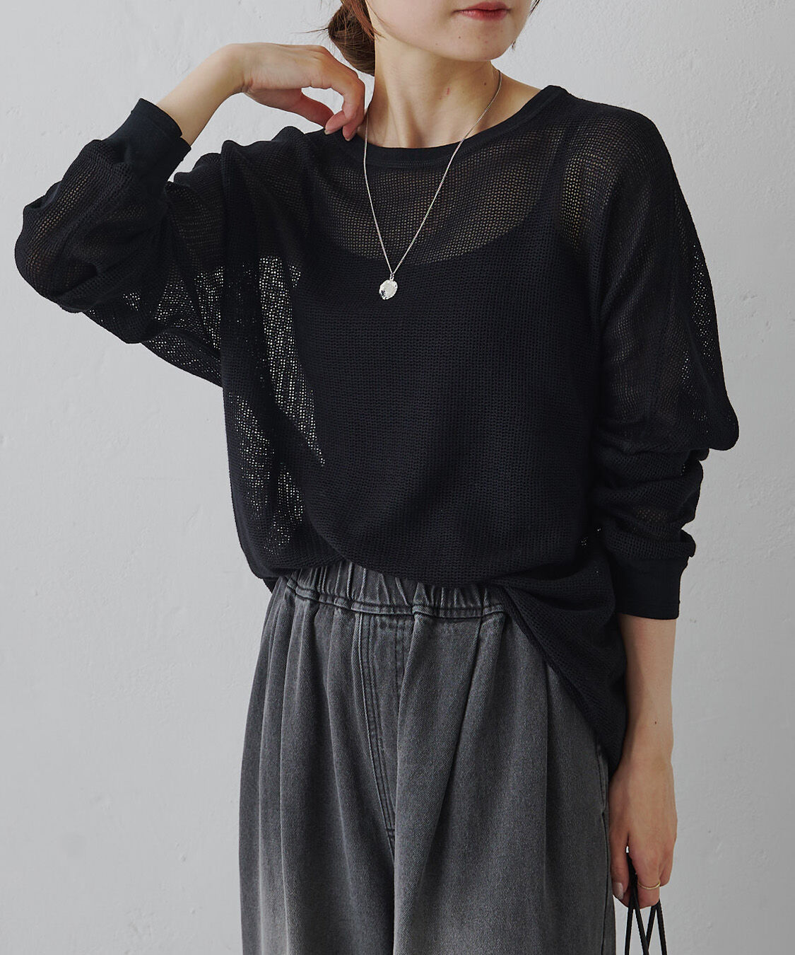  「ラッセルメッシュカットソー」|Tシャツ・カットソー|ブラック