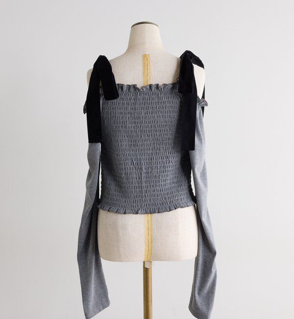  「長袖シャーリング肩リボントップス」|プルオーバー|