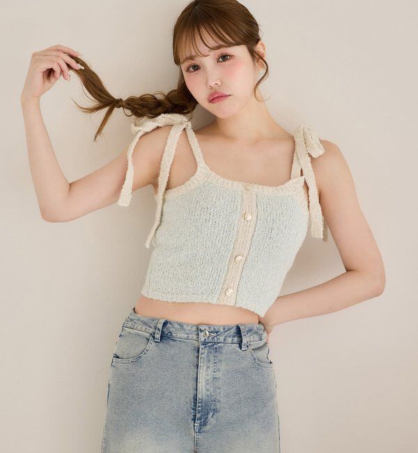  「【セットアップ可能】肩リボン配色ビスチェ」|ニット・セーター|