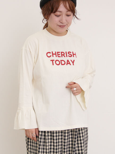 Samansa Mos2「袖口フリルメロウロゴプリントロンT」|Tシャツ・カットソー|