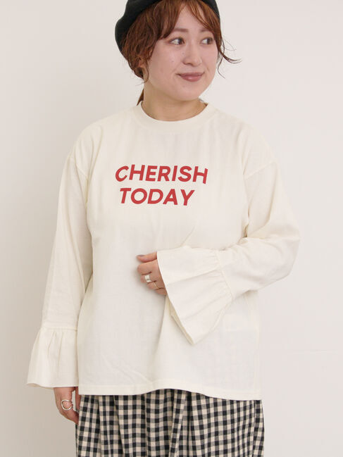 Samansa Mos2「袖口フリルメロウロゴプリントロンT」|Tシャツ・カットソー|