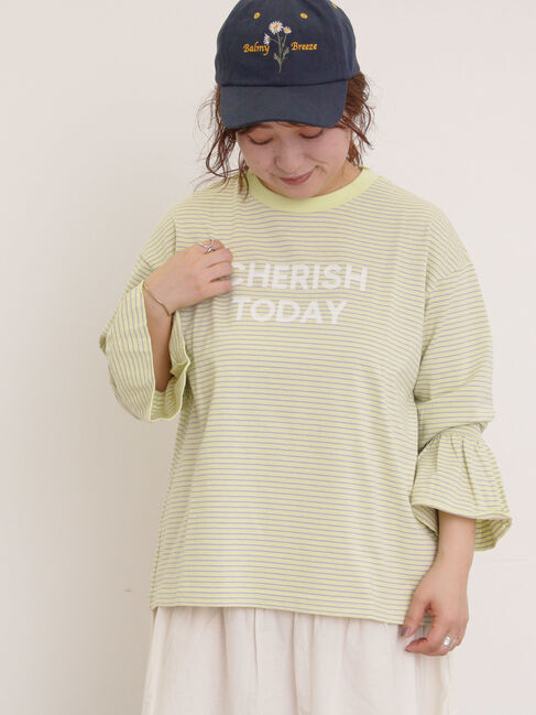 Samansa Mos2「袖口フリルメロウロゴプリントロンT」|Tシャツ・カットソー|