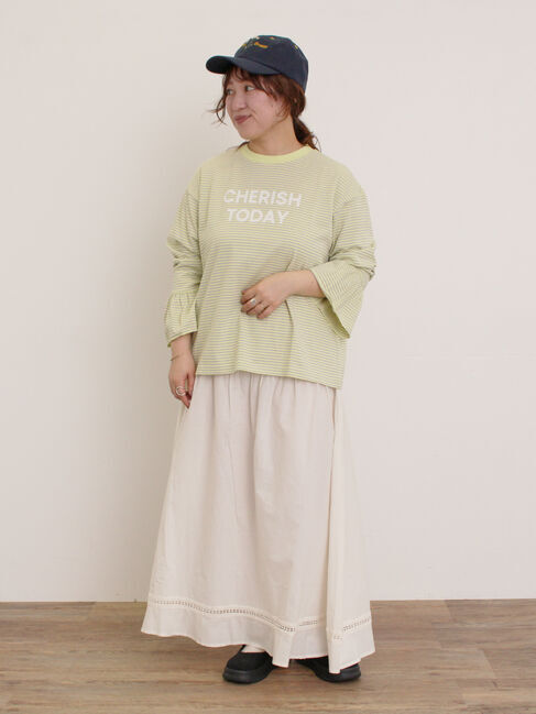 Samansa Mos2「袖口フリルメロウロゴプリントロンT」|Tシャツ・カットソー|