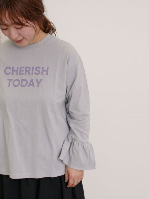 Samansa Mos2「袖口フリルメロウロゴプリントロンT」|Tシャツ・カットソー|