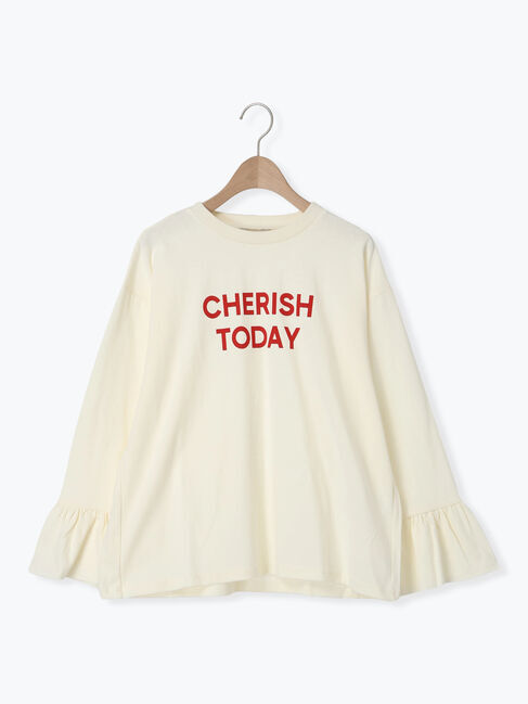 Samansa Mos2「袖口フリルメロウロゴプリントロンT」|Tシャツ・カットソー|