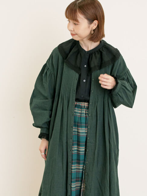 Samansa Mos2「【S/Mサイズ】綿麻/デニムピンタックワンピース」|ワンピース|グリーン