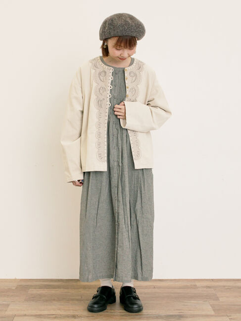 Samansa Mos2「【S/Mサイズ】綿麻/デニムピンタックワンピース」|ワンピース|