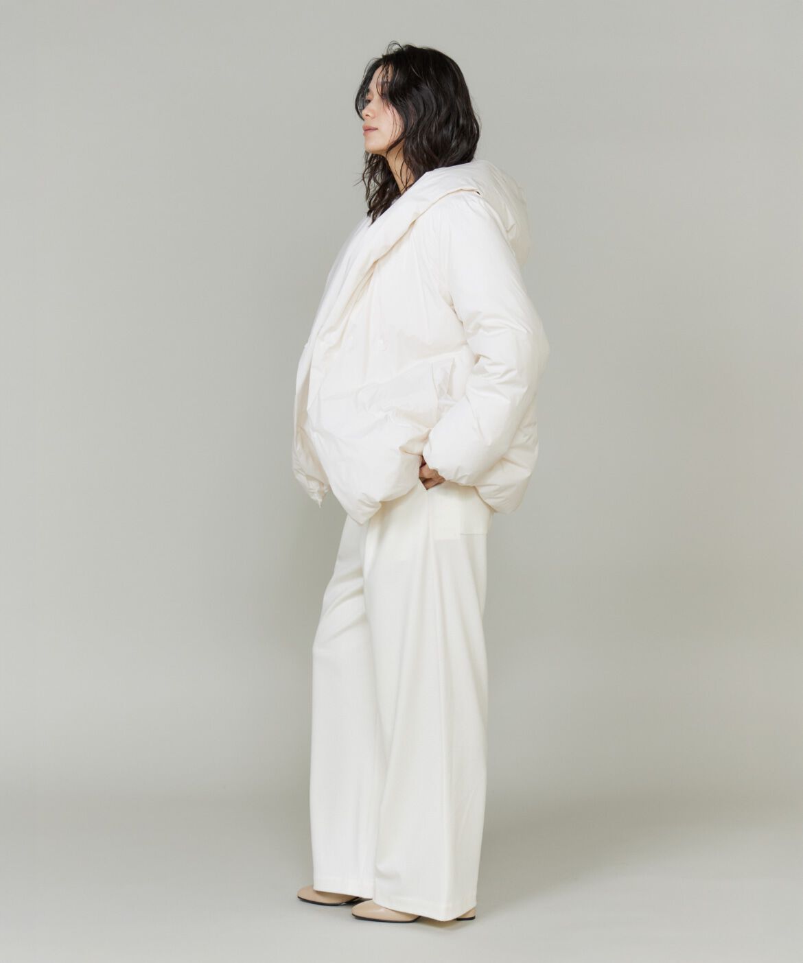 INED「《大きいサイズ》ショート丈 ショールカラーフードダウンコート」|ダウン|