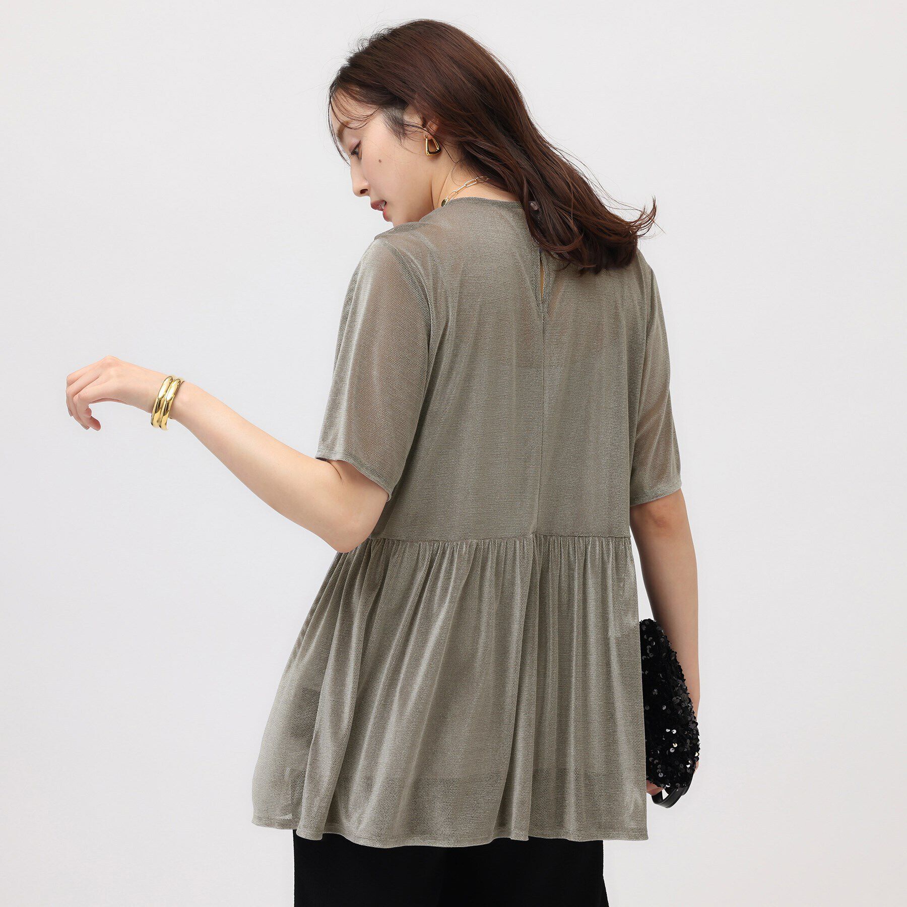 UNTITLED「【透け感/キャミ付】シアーベロア ペプラムブラウス」|シャツ・ブラウス|