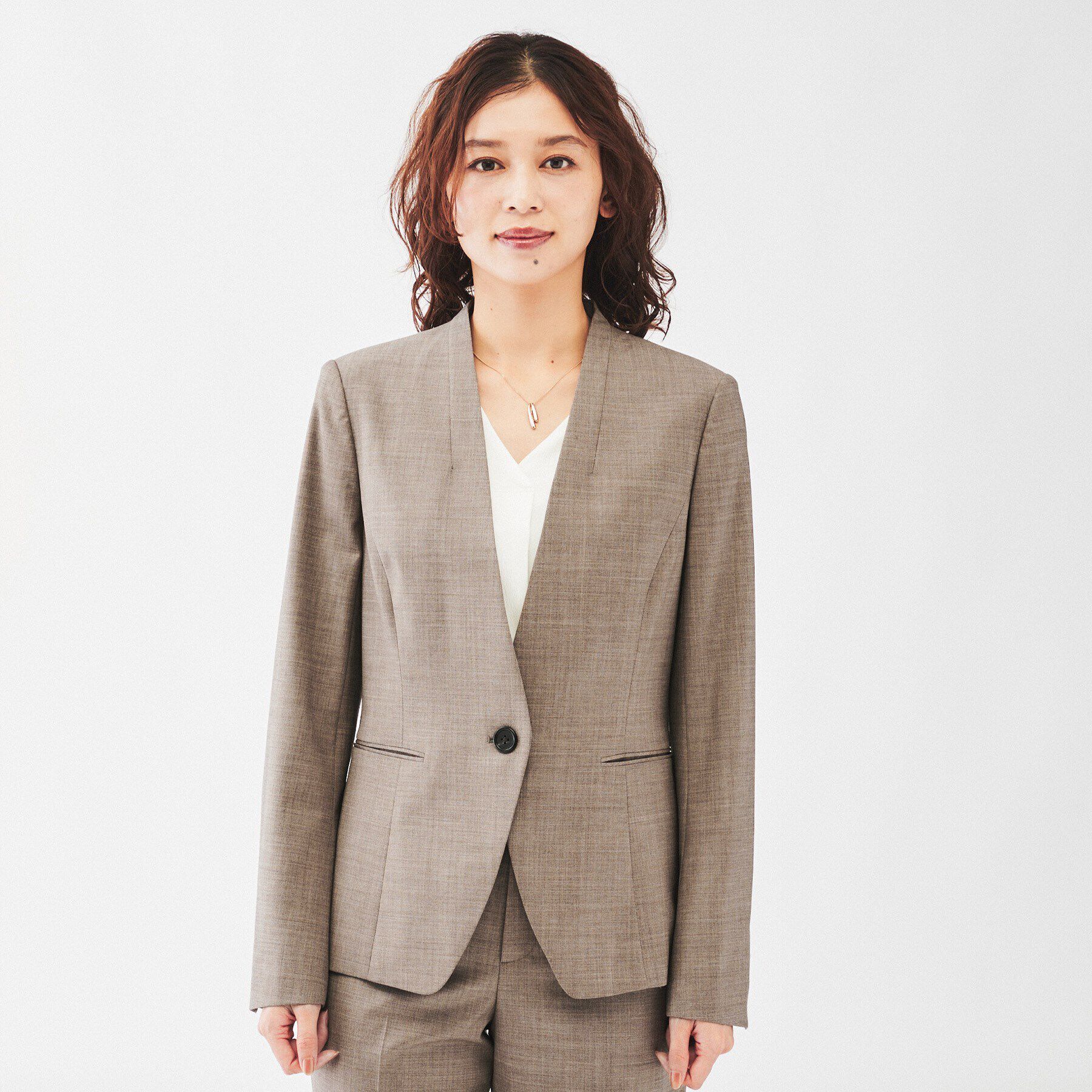 UNTITLED「【通勤スーツ/日本製】ウーステッド カラーレスジャケット」|ノーカラージャケット|