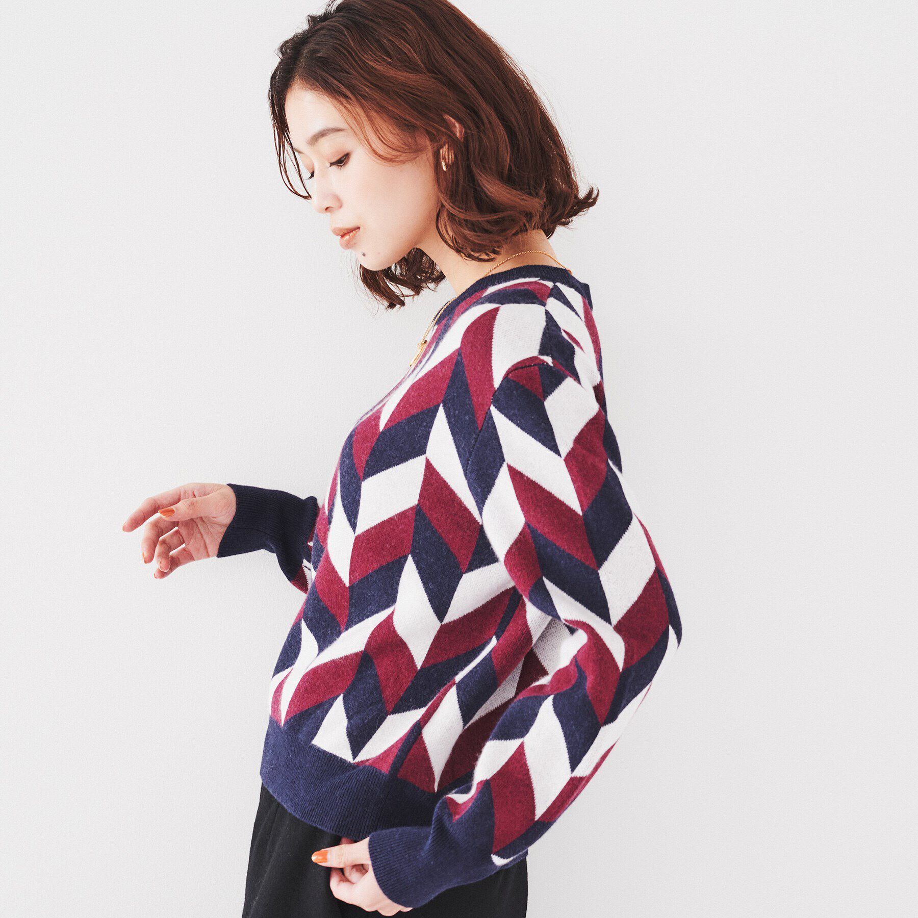 UNTITLED「【着映え/すっきり丈】ジオメトリック柄ジャカードニット」|ニット・セーター|
