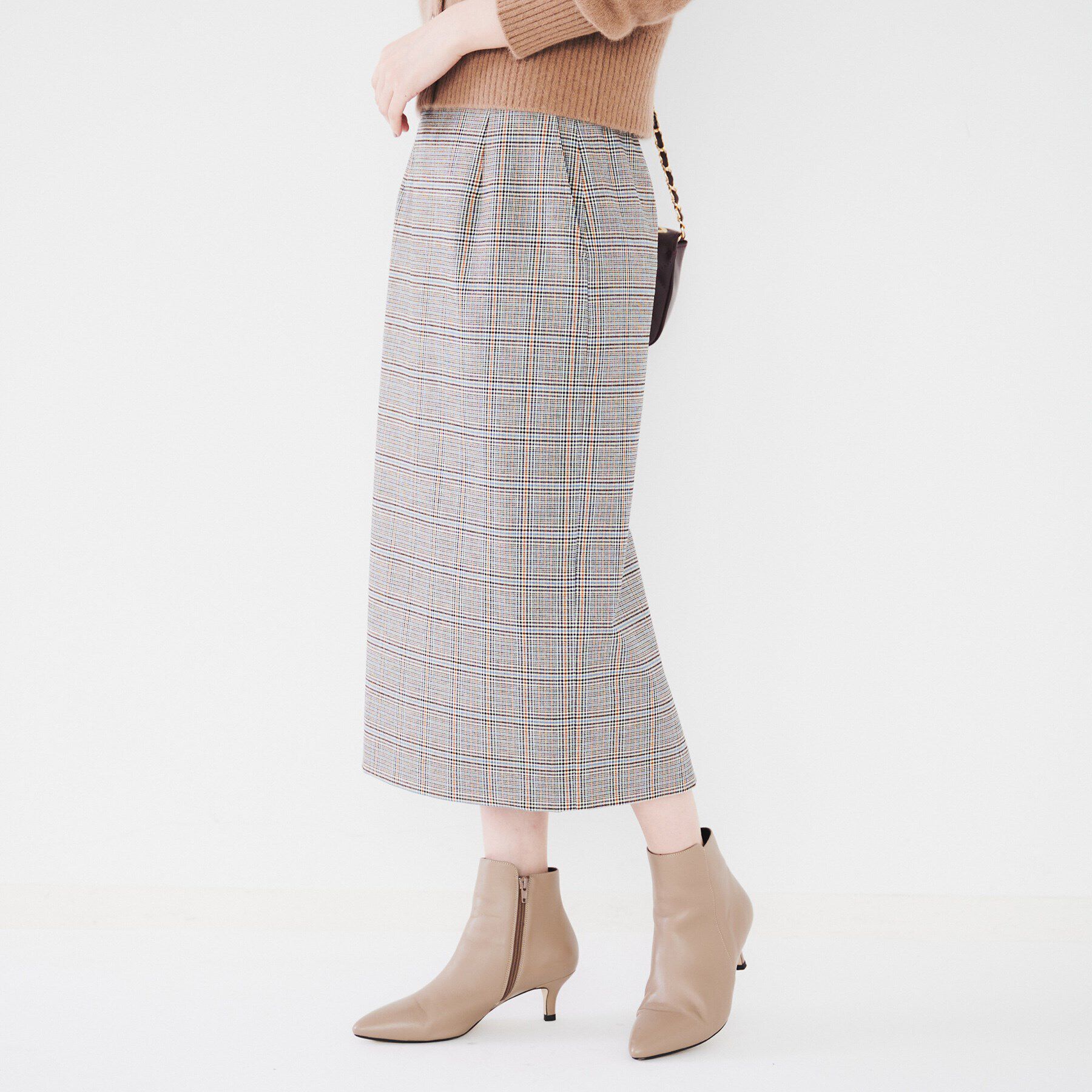 UNTITLED「【後ろウエストゴム/ストレッチ性/日本製】チェックナロースカート」|スカート|