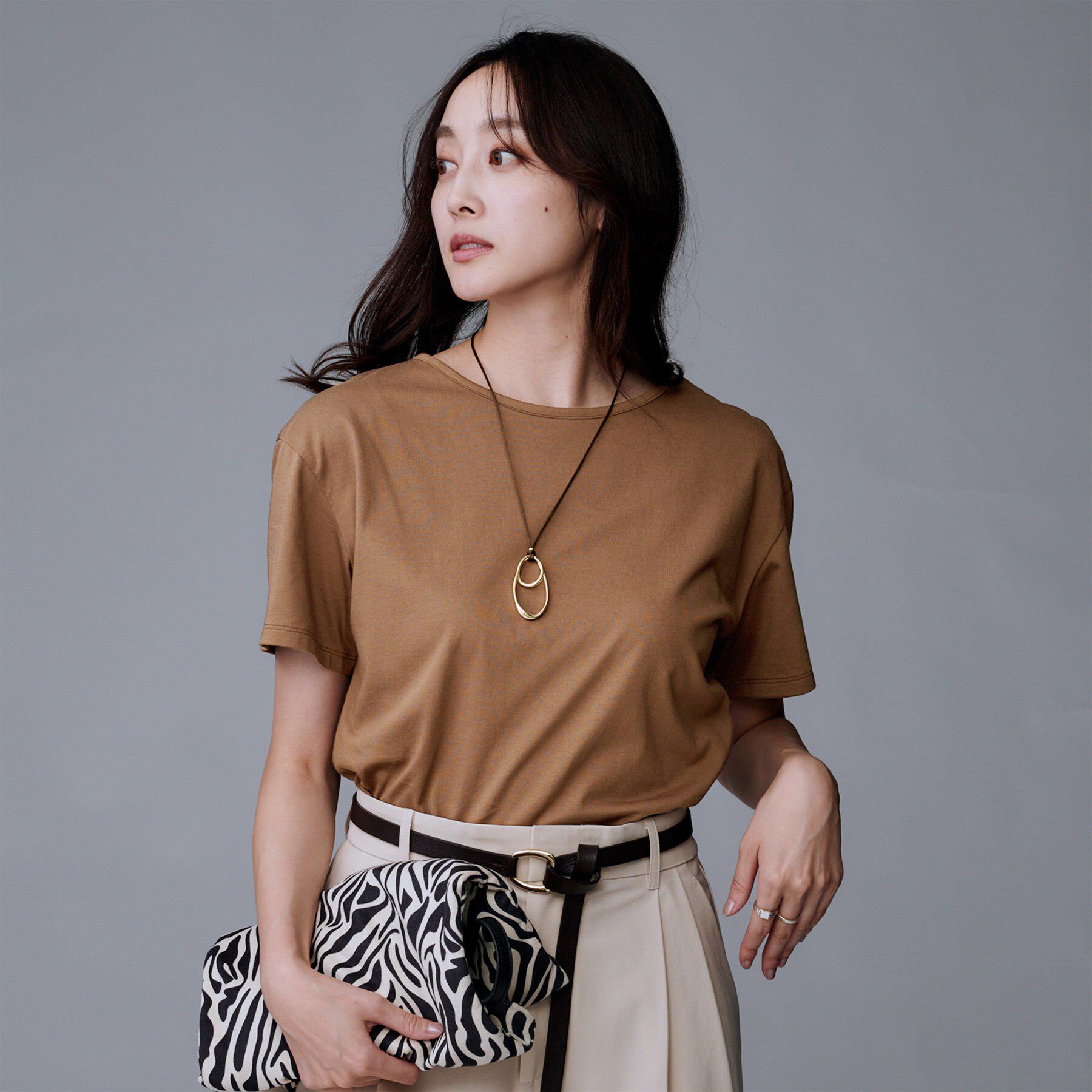 UNTITLED「【接触冷感／コットン100／洗える／Tシャツ】半袖天竺プルオーバー」|Tシャツ・カットソー|キャメルブラウン(0