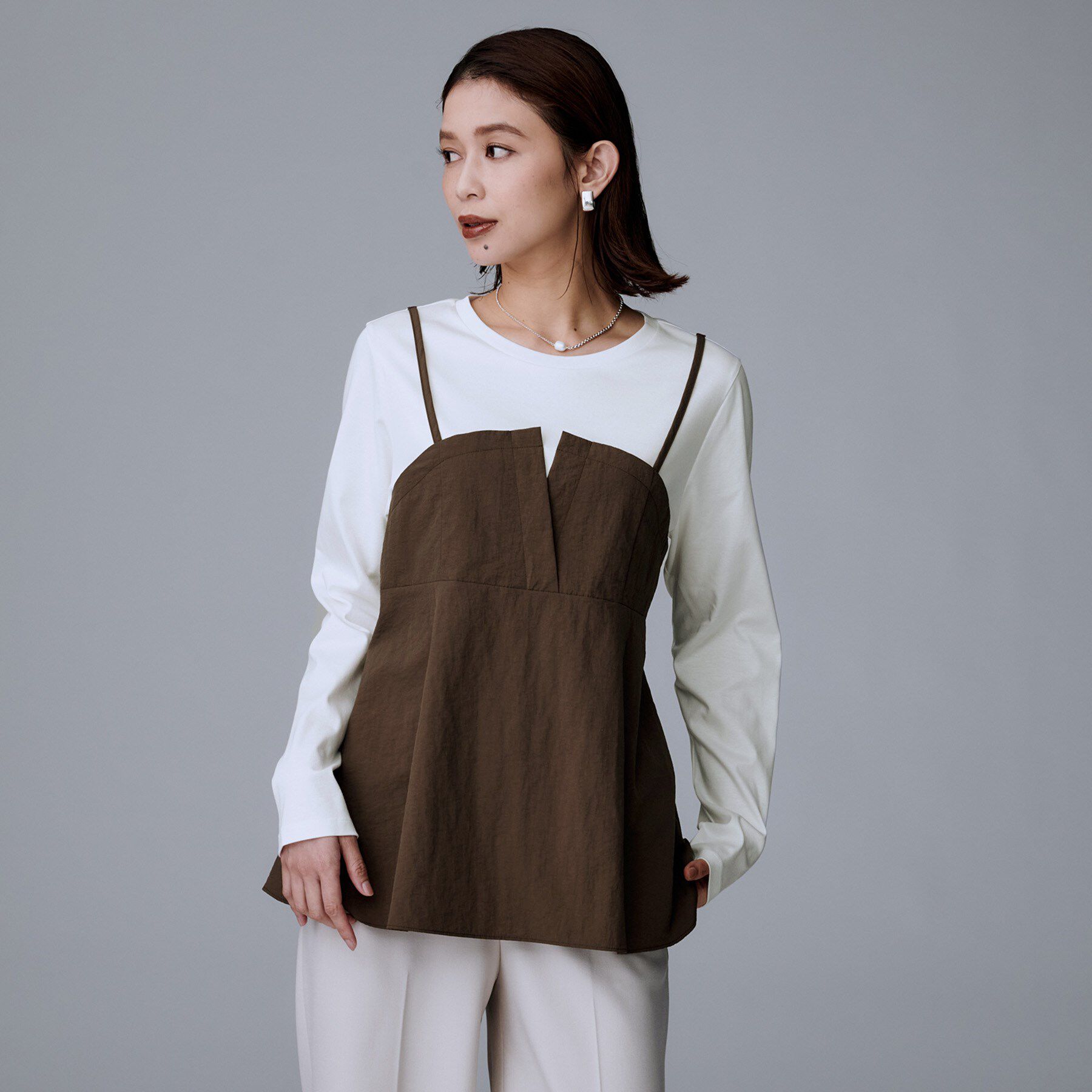 UNTITLED「【洗える/ゆったりシルエット】ビスチェドッキング　プルオーバー」|Tシャツ・カットソー|ブラウン(544)