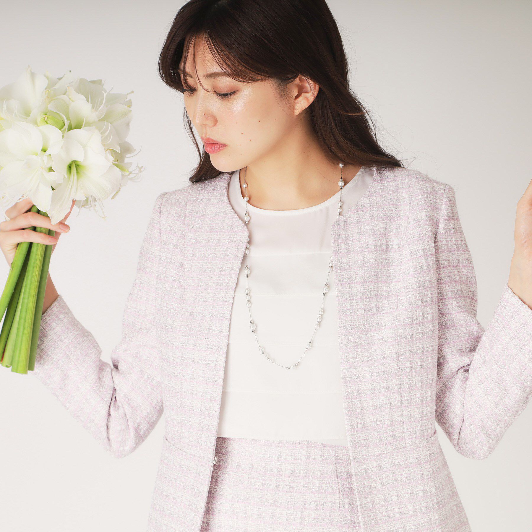 COUP DE CHANCE「【日本製】ファンシーツィードジャケット」|ノーカラージャケット|ピンク(472)