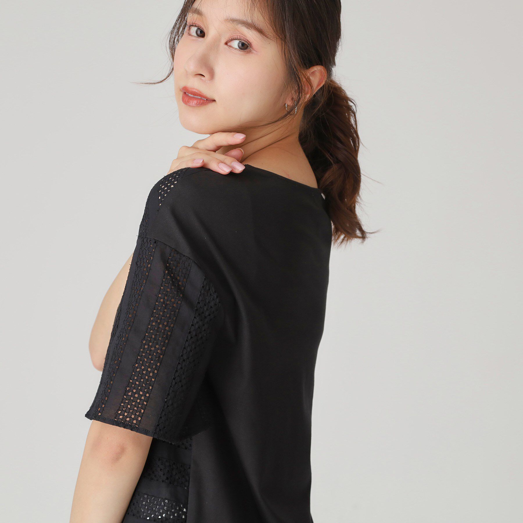 COUP DE CHANCE「【手洗い可／日本製】ジオメボーダーレースカットソー」|Tシャツ・カットソー|