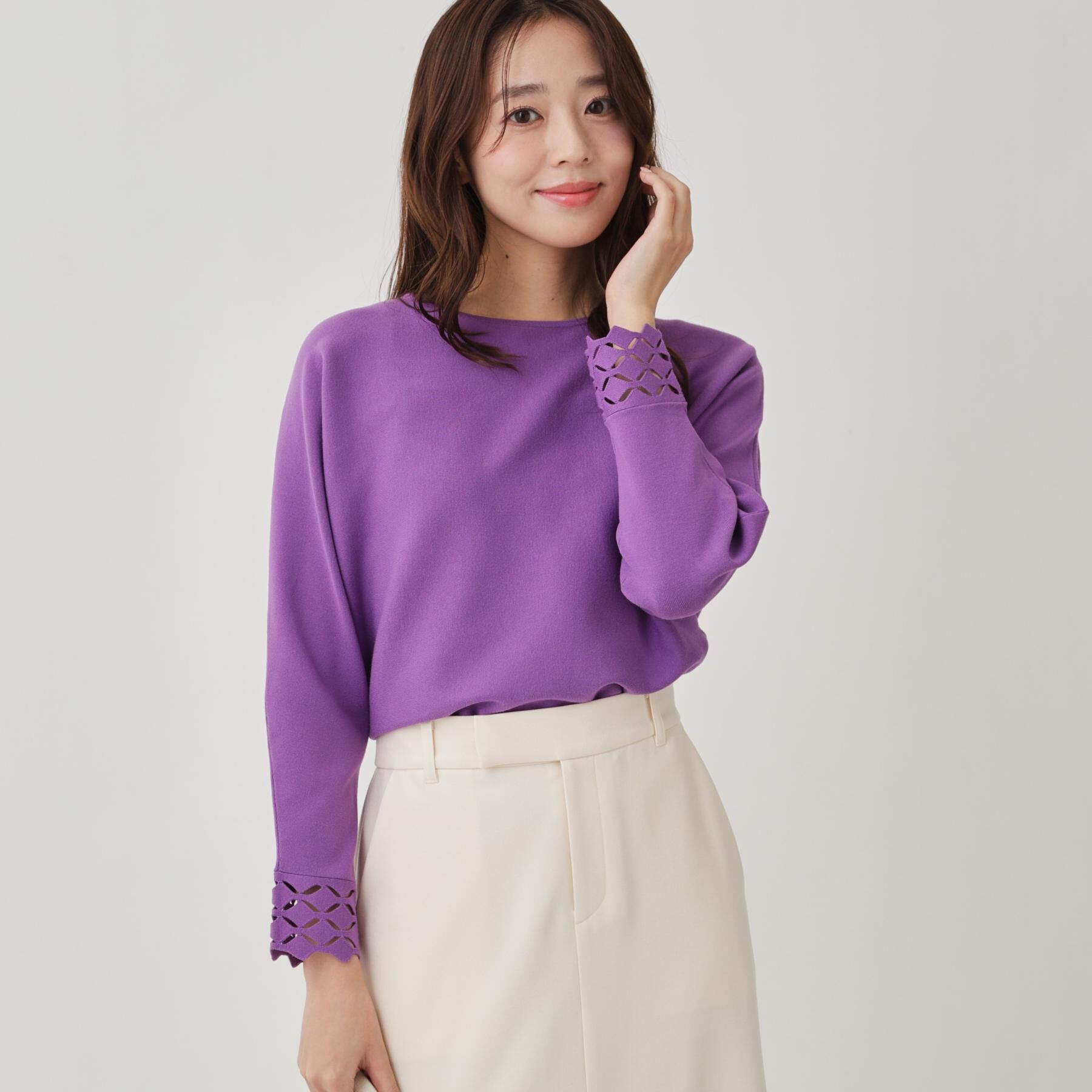 COUP DE CHANCE「【手洗い可】袖透かし柄ニットトップス」|ニット・セーター|