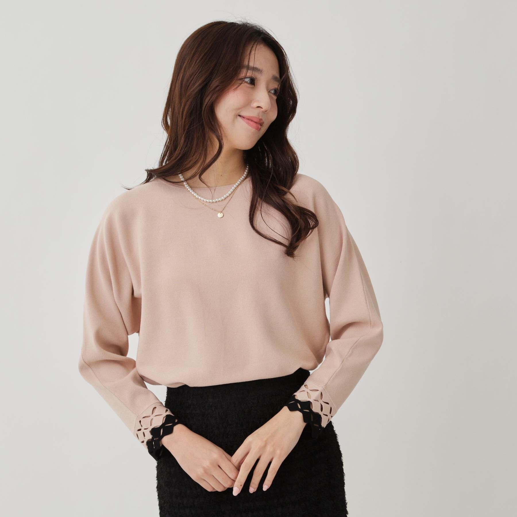 COUP DE CHANCE「【手洗い可】袖透かし柄ニットトップス」|ニット・セーター|