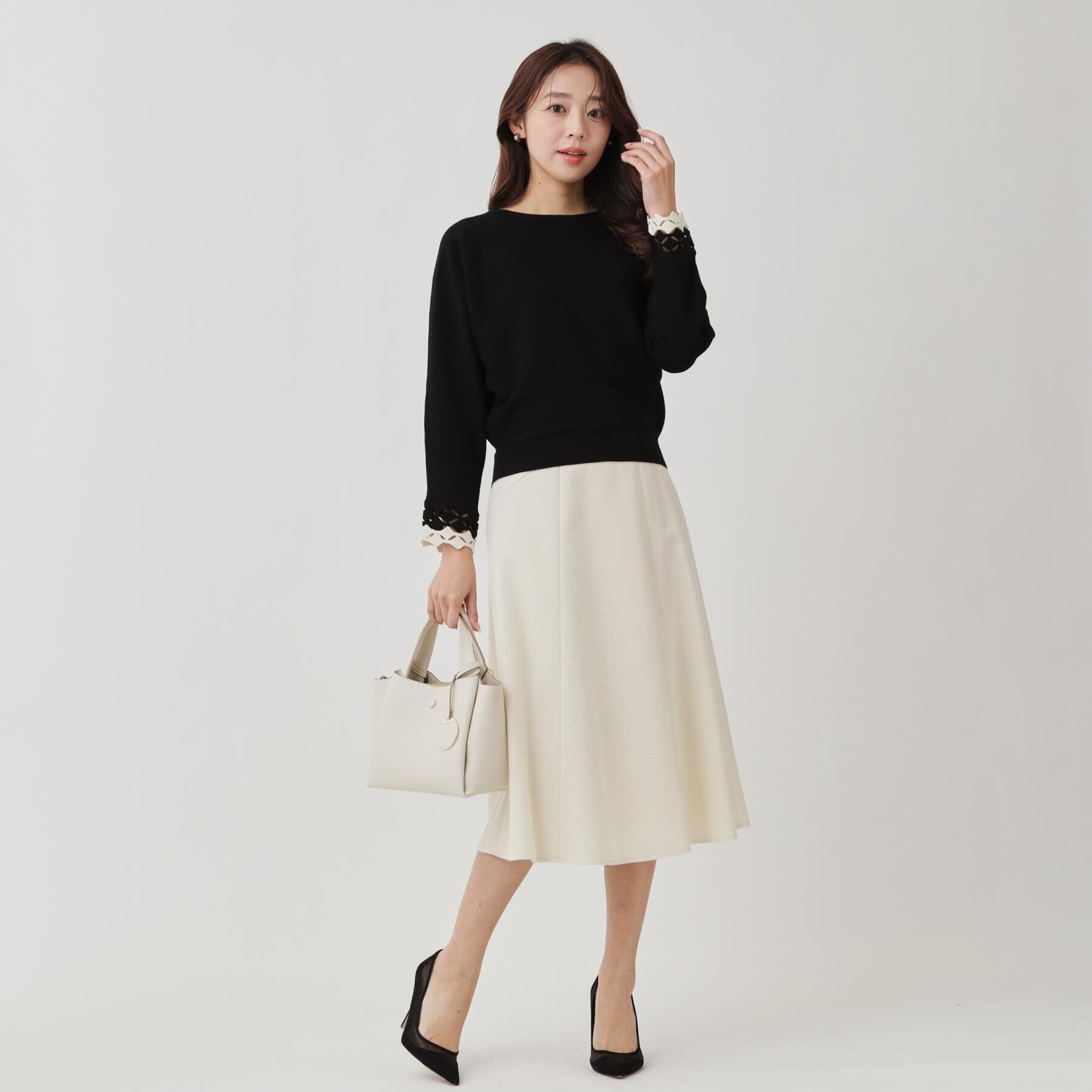 COUP DE CHANCE「【手洗い可】袖透かし柄ニットトップス」|ニット・セーター|