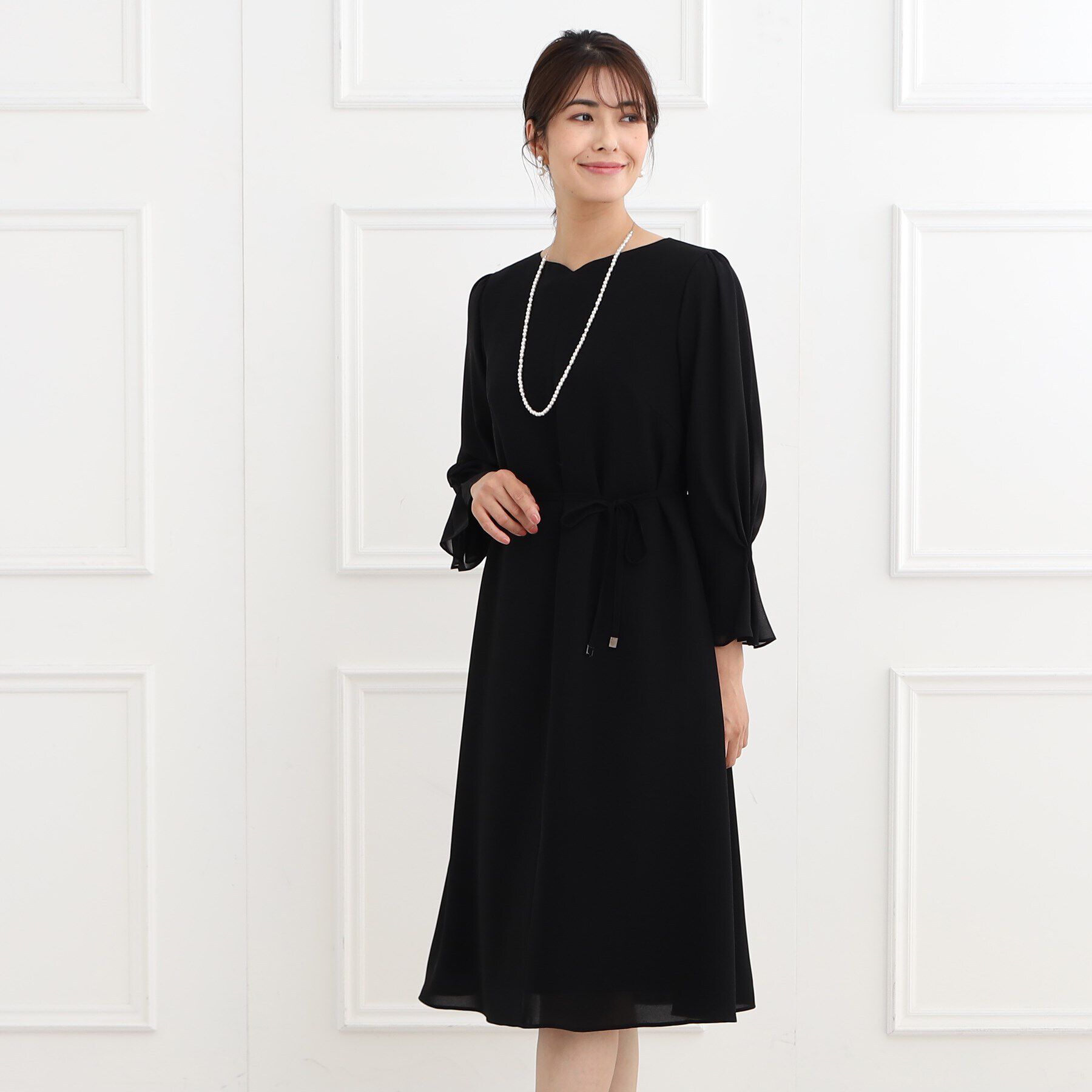 Reflect「【夏SALE／フォーマル/洗える】スリーブデザインジョーゼットワンピース」|ワンピース|ブラック(019)