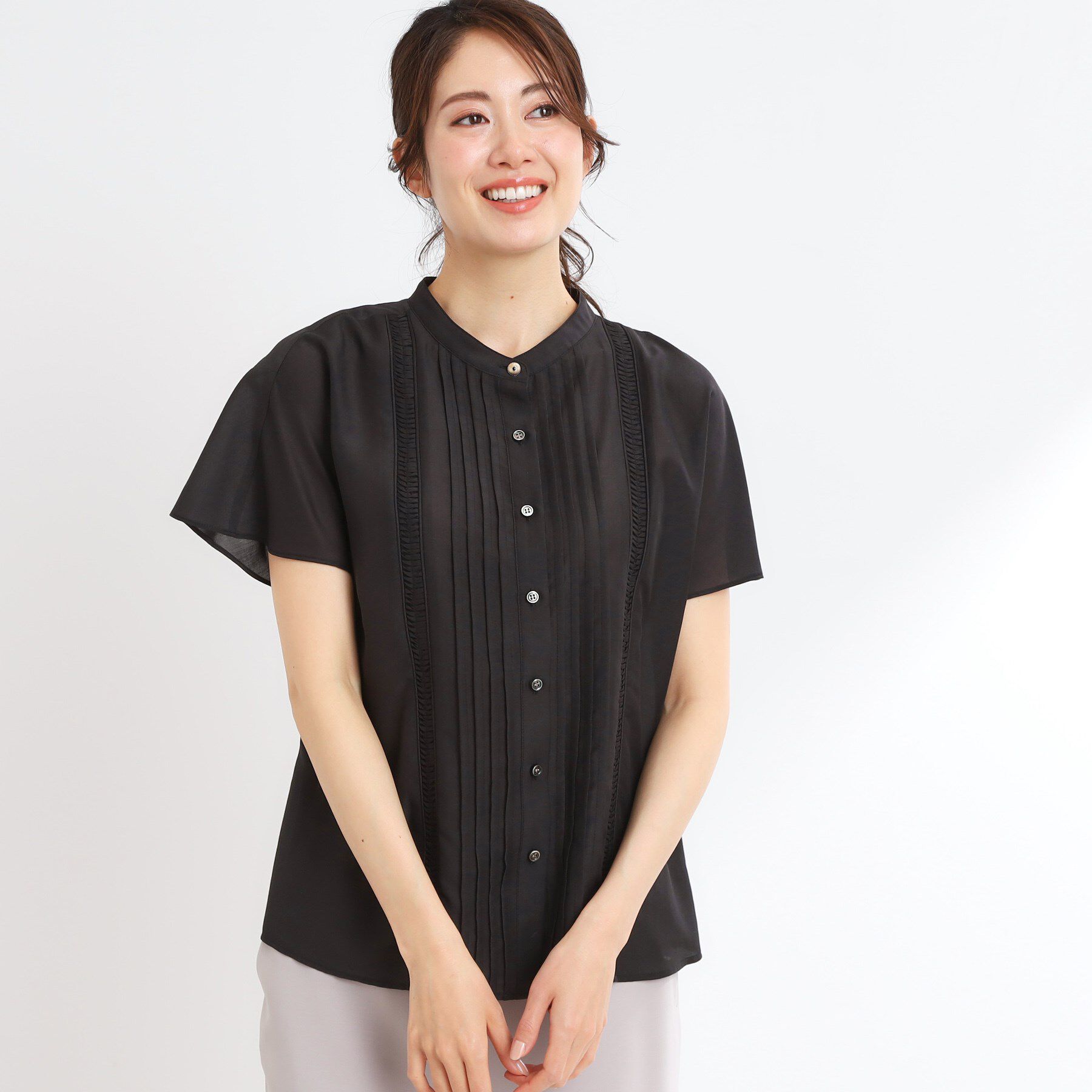 Reflect「【選べる7色◎／手洗い可】フロントピンタックデザインブラウス」|シャツ・ブラウス|ブラック(019)