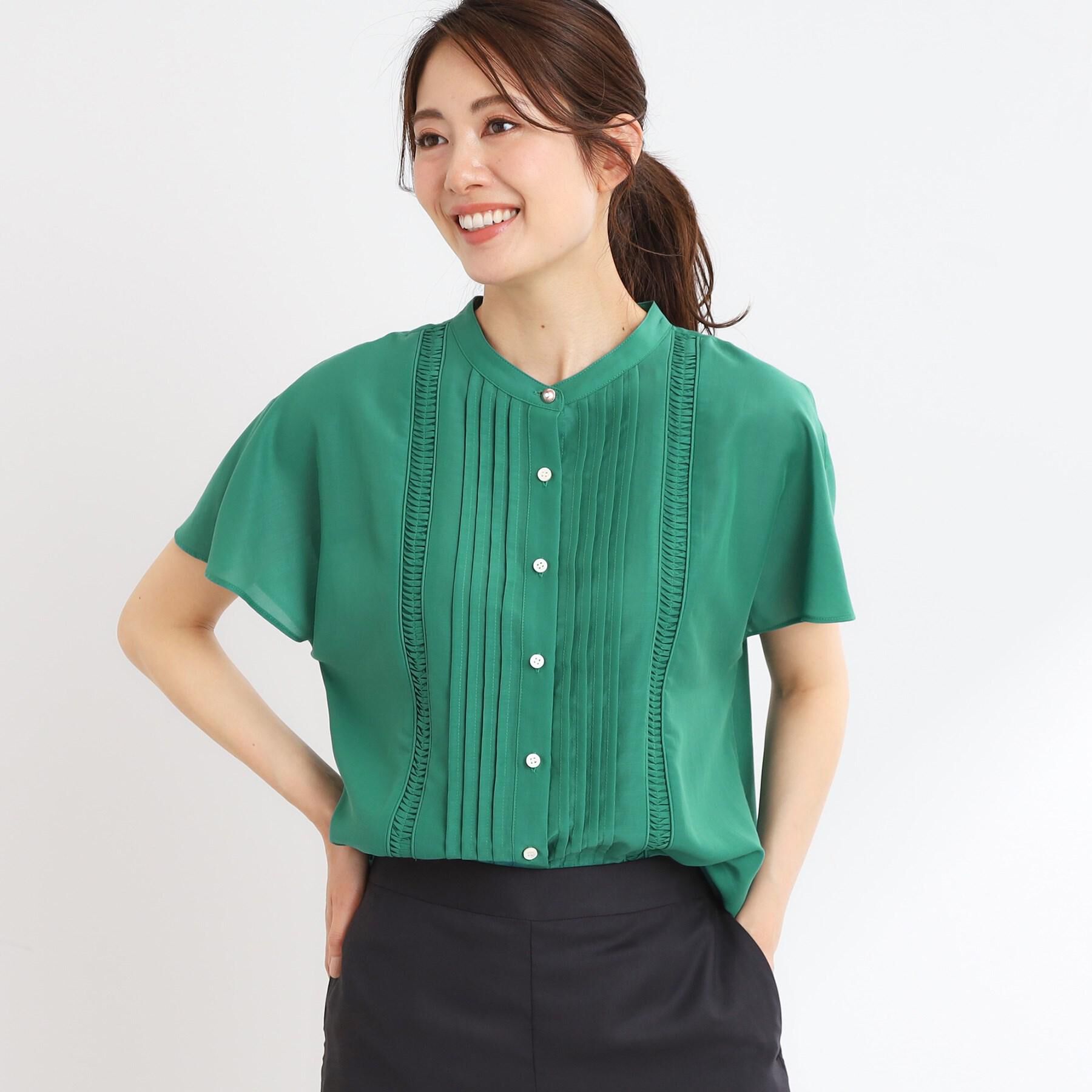 Reflect「【選べる7色◎／手洗い可】フロントピンタックデザインブラウス」|シャツ・ブラウス|グリーン(022)