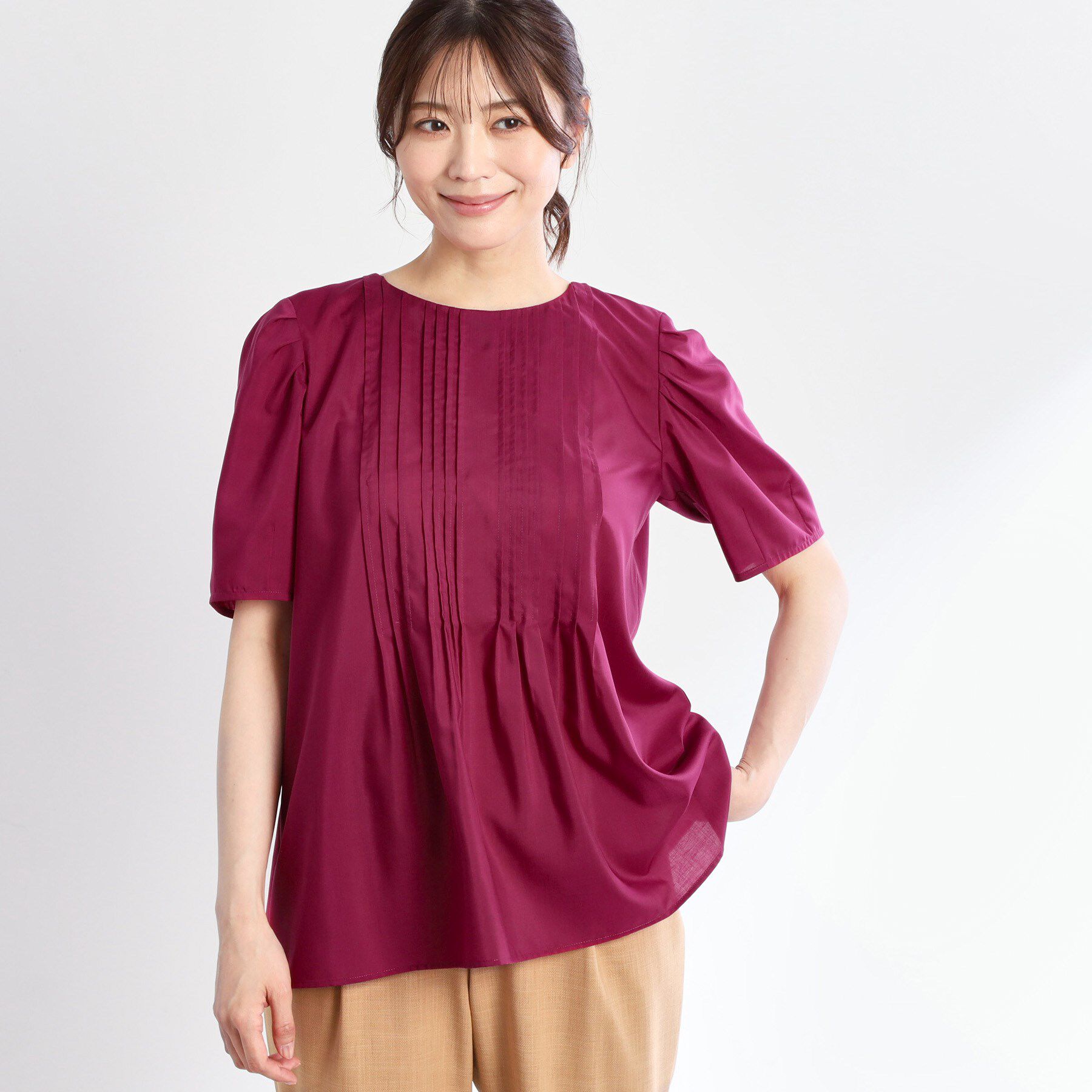 Reflect「【すっきり見え！長め丈】ピンタックデザインチュニックブラウス」|シャツ・ブラウス|