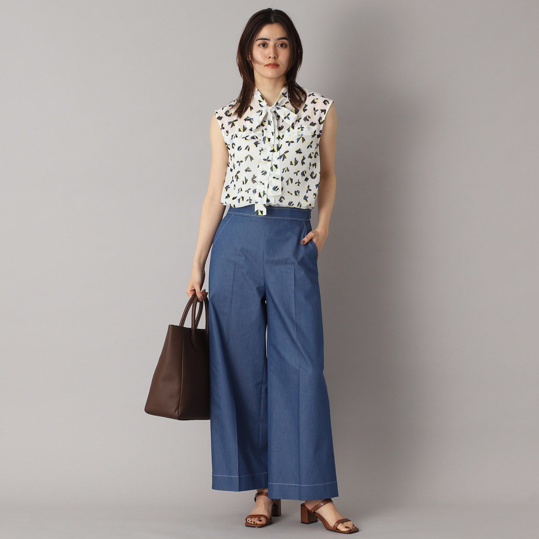 DRESSTERIOR「【洗える/きれいめ】シアーリーフプリントボウタイブラウス」|シャツ・ブラウス|