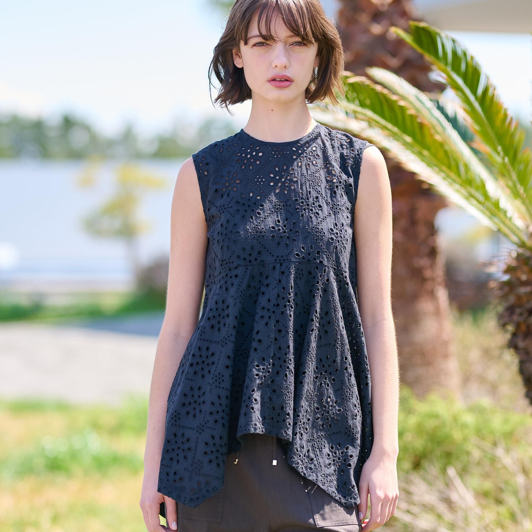 DRESSTERIOR「【コットン100％/洗える】カットワークレースブラウス」|シャツ・ブラウス|ブラック(019)