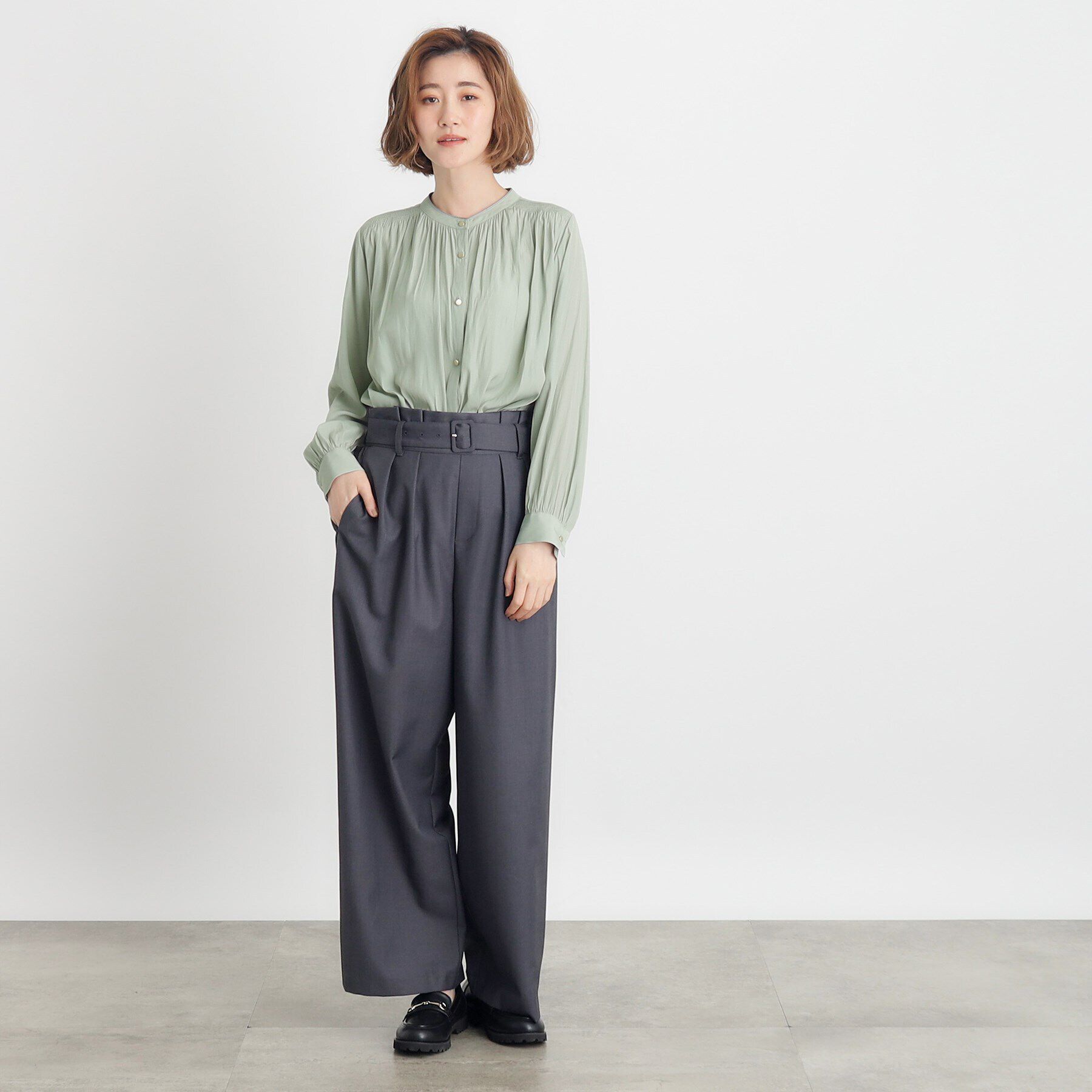 grove「＜ご自宅で洗える＞ヴィンテージサテン9分袖ブラウス」|シャツ・ブラウス|