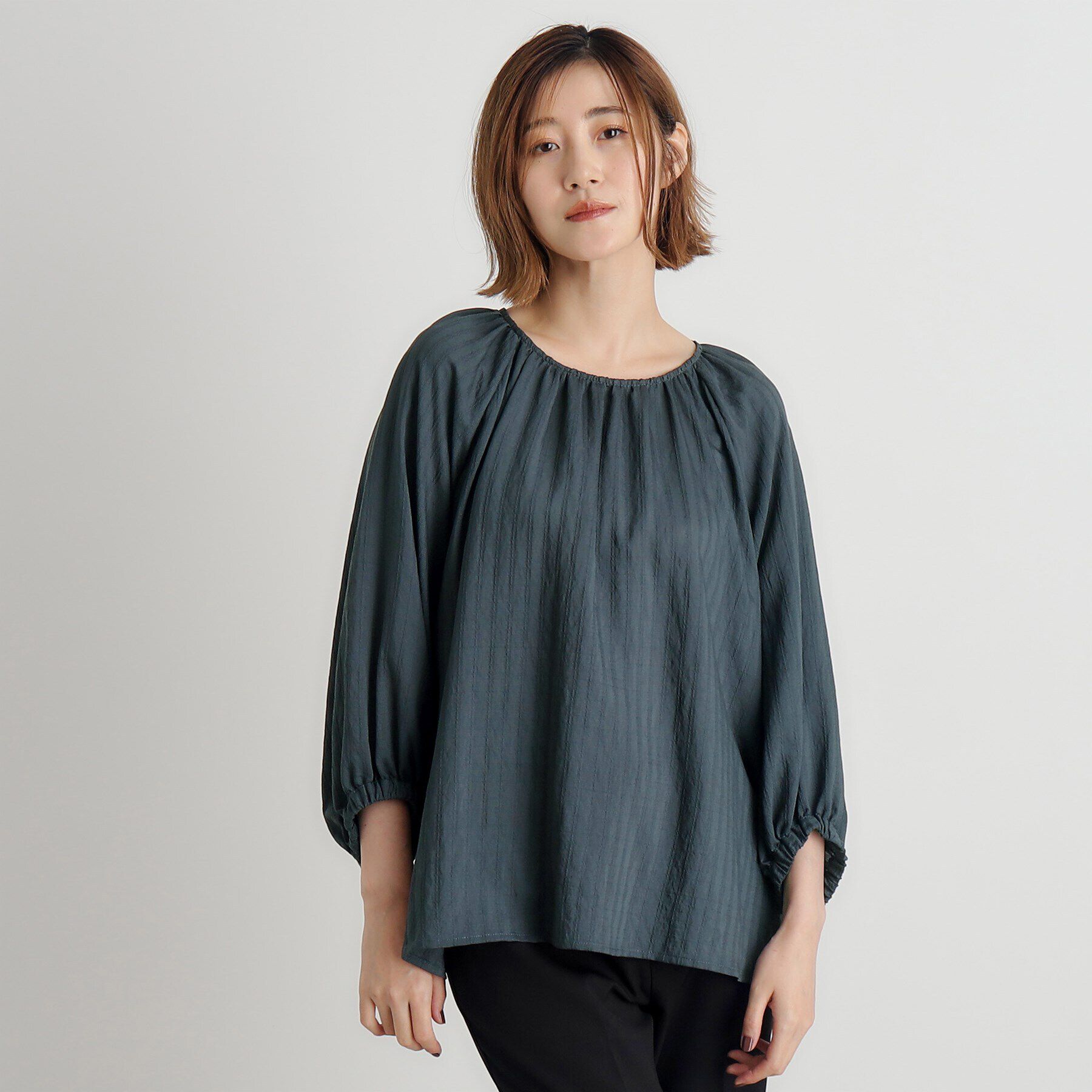 grove「ジャカードギャザーボリュームブラウス」|シャツ・ブラウス|グリーン(024)