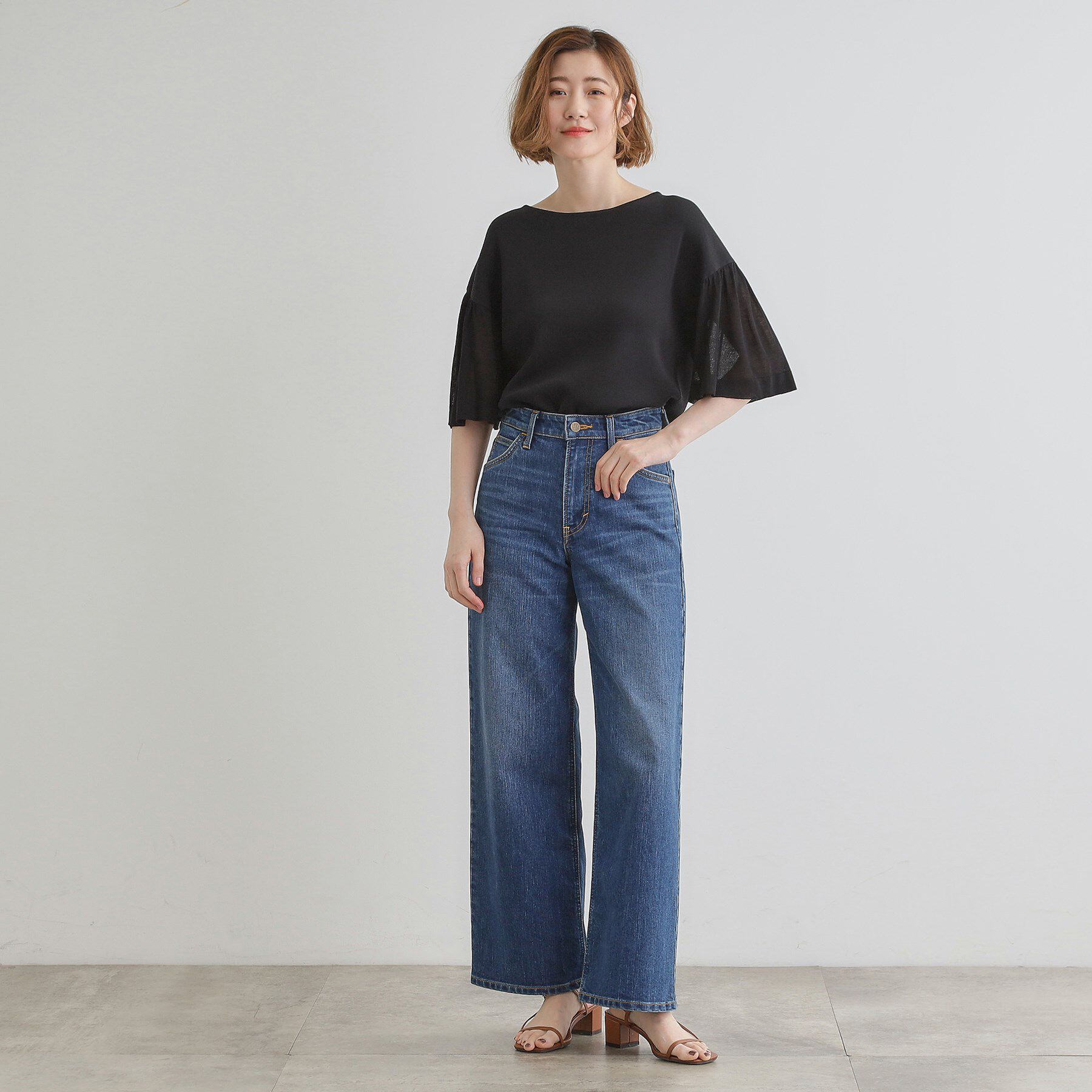 grove「【嬉しい機能付き】やわらかドライタッチシアーフレアスリーブニット」|ニット・セーター|