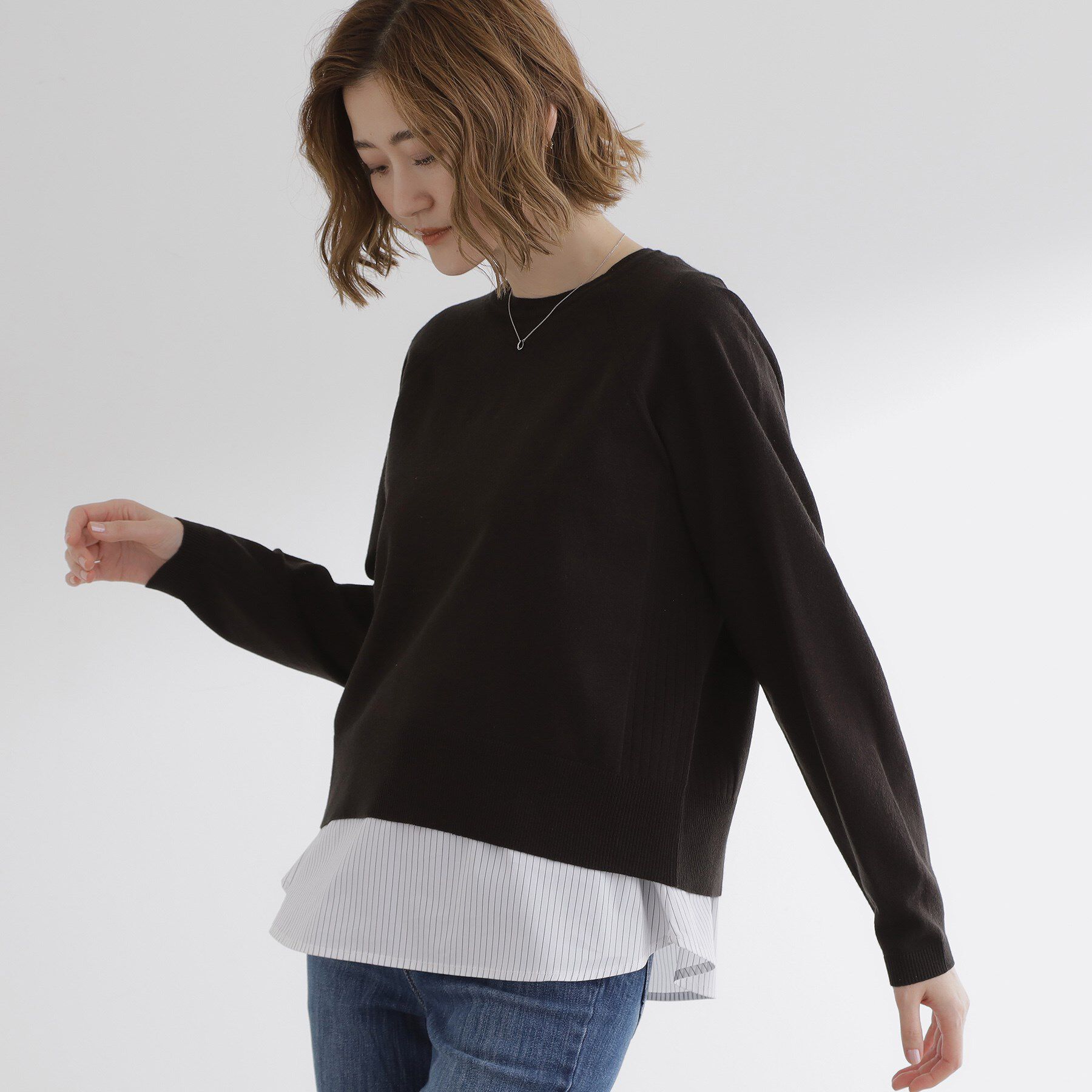 grove「裾切替レイヤードタンク」|キャミソール|オフストライプ(30