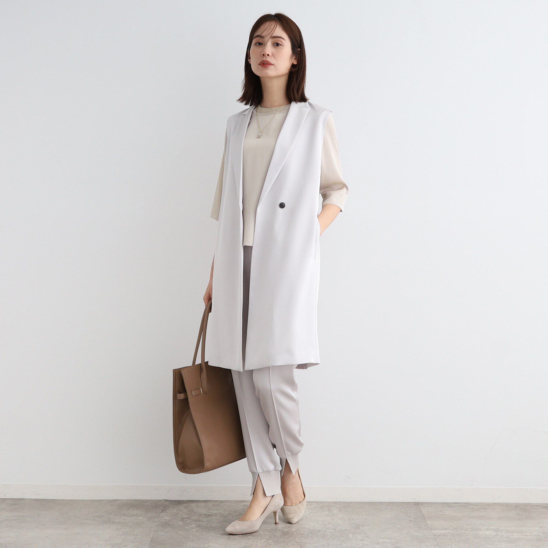 INDIVI「【洗える／5分袖】リブデザインドレープブラウス」|シャツ・ブラウス|