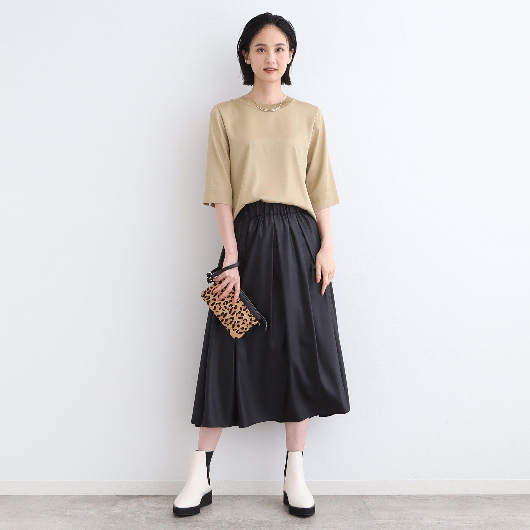 INDIVI「【洗える／5分袖】リブデザインドレープブラウス」|シャツ・ブラウス|