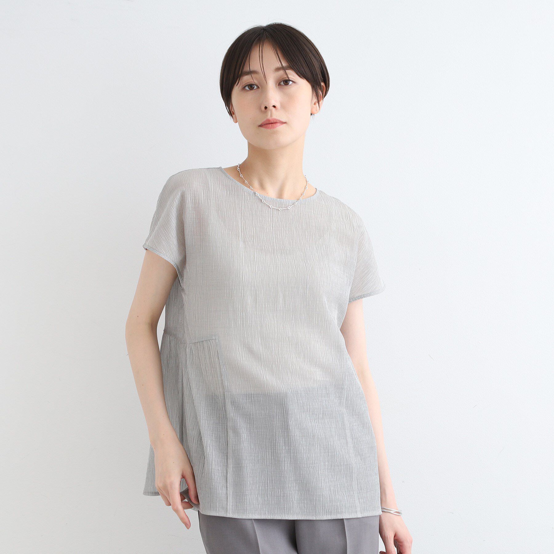 INDIVI「【洗える】ペプラム風デザインきれいめカットソー」|Tシャツ・カットソー|グレー(012)