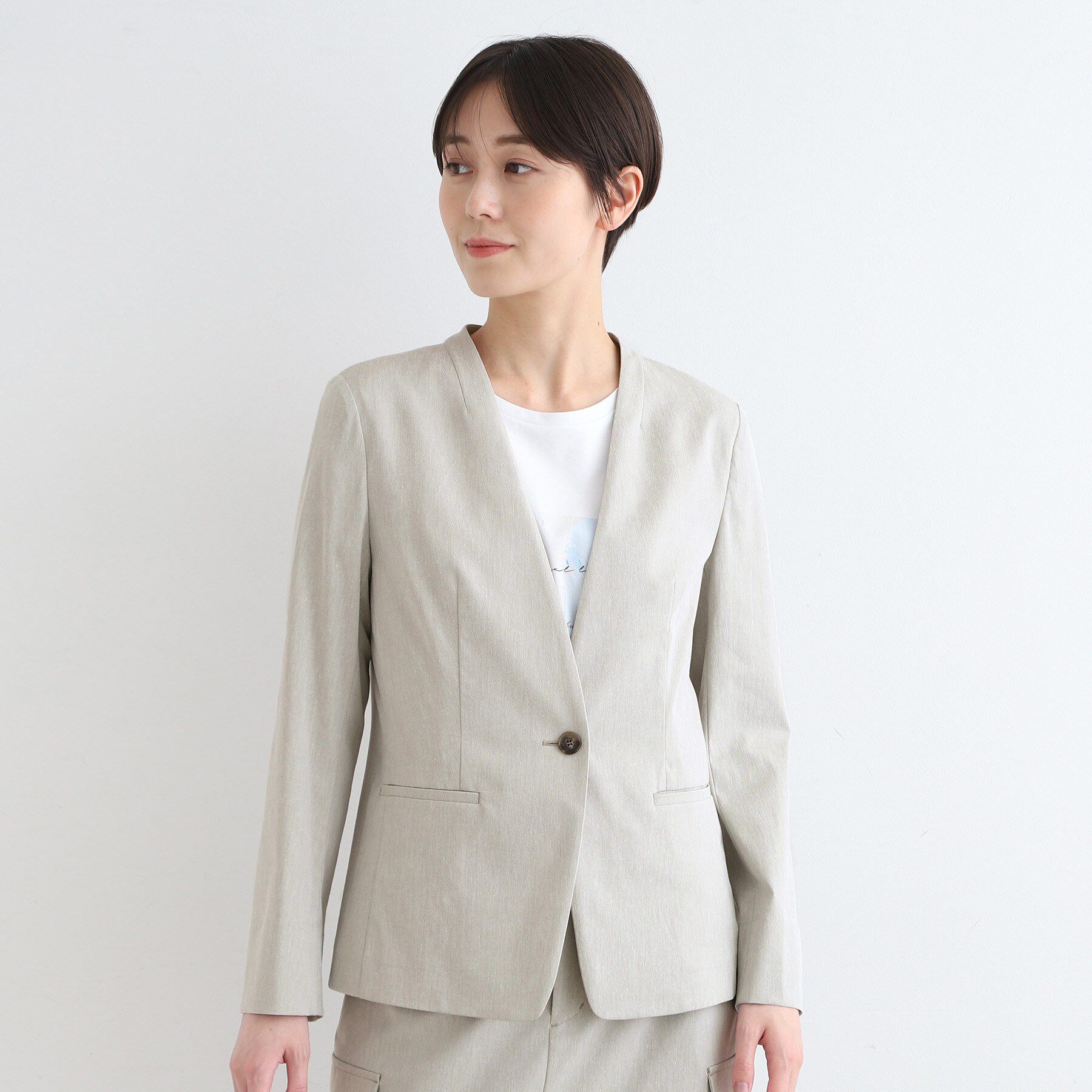 INDIVI「【洗える／UVケア／接触冷感／SETUP可能】麻混ノーカラージャケット」|スーツ|