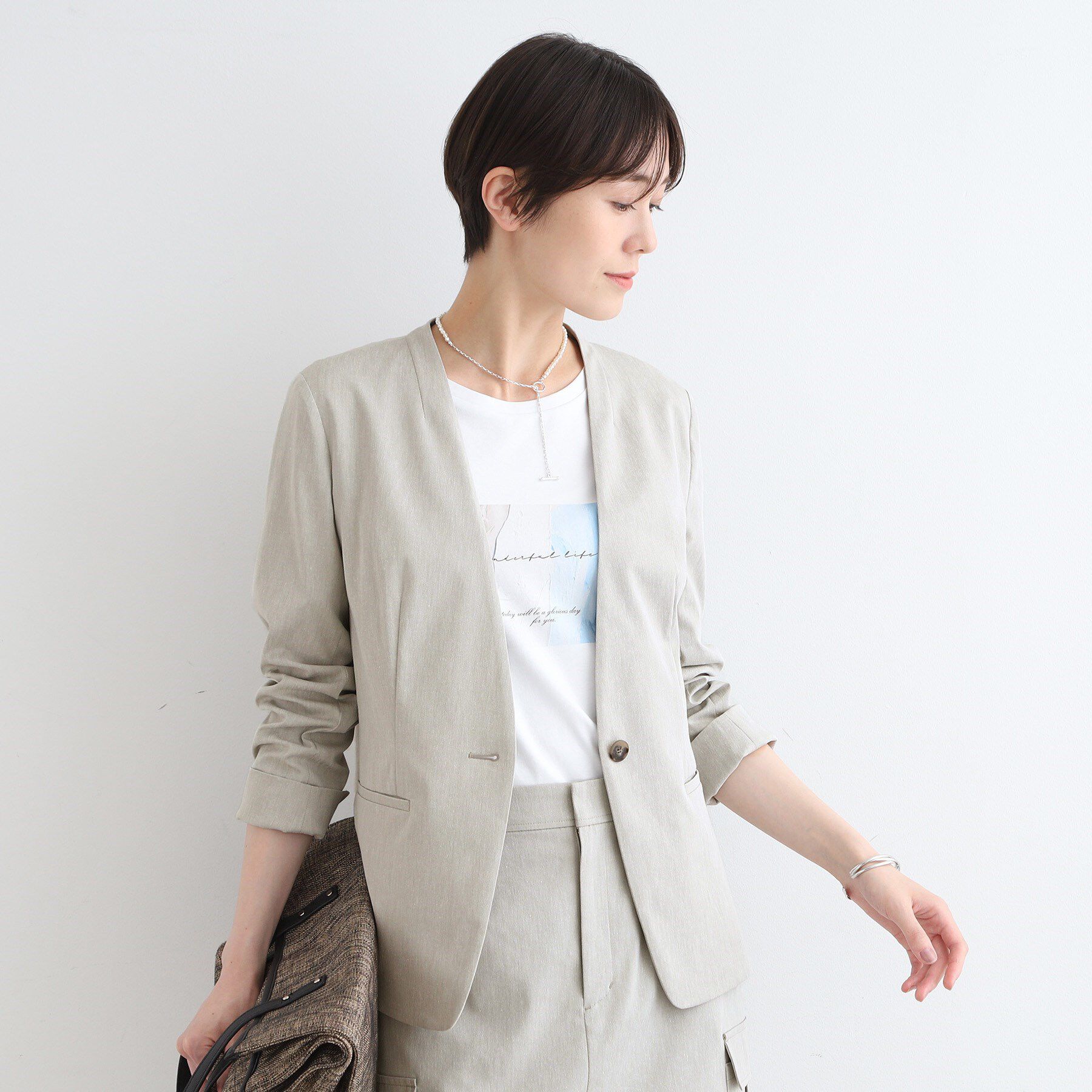 INDIVI「【洗える／UVケア／接触冷感／SETUP可能】麻混ノーカラージャケット」|スーツ|