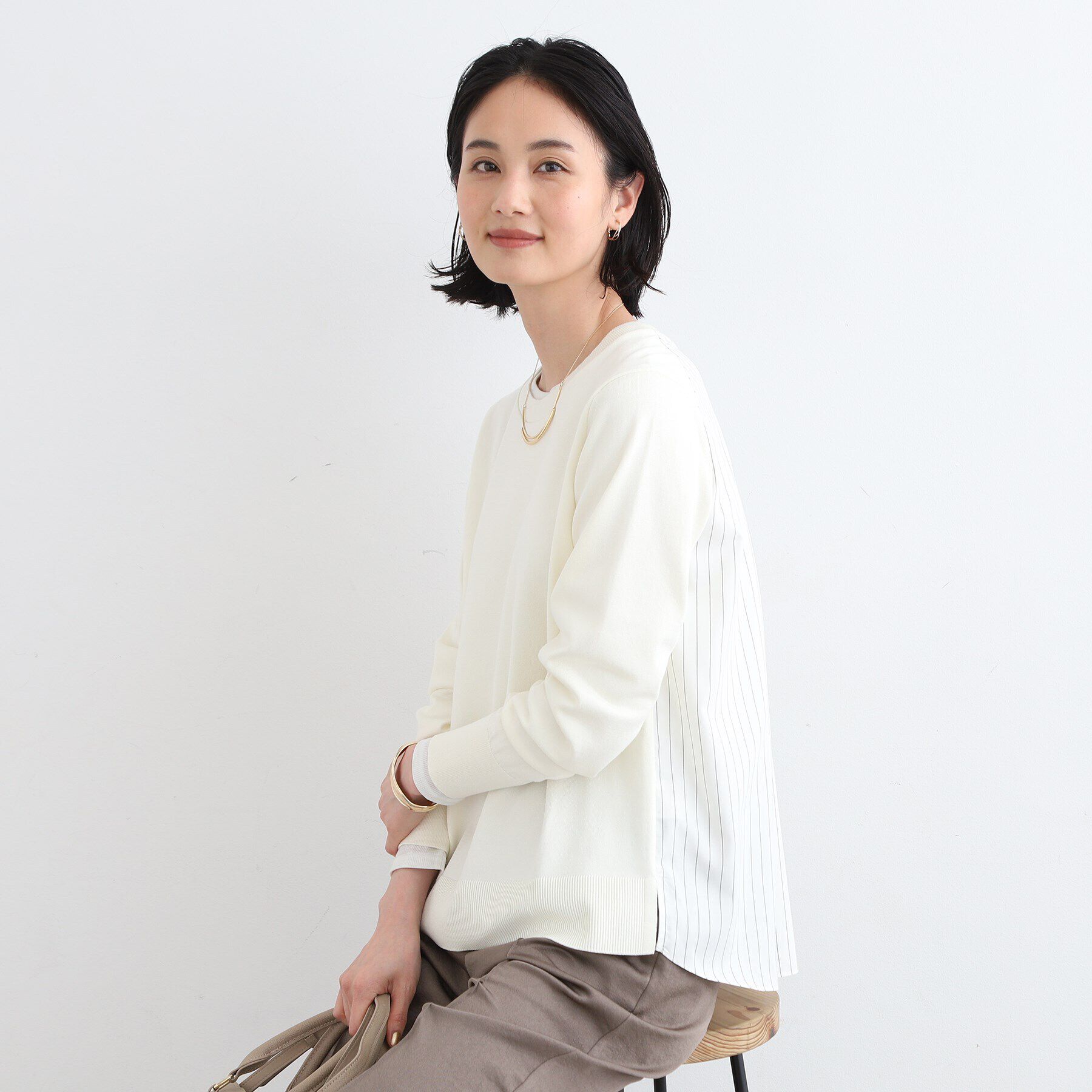 INDIVI「【洗える／バックシャン】ストライプ柄コンビニット」|ニット・セーター|