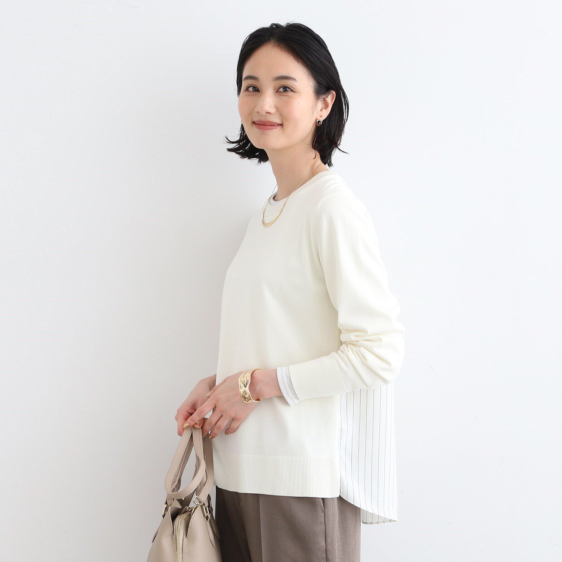 INDIVI「【洗える／バックシャン】ストライプ柄コンビニット」|ニット・セーター|