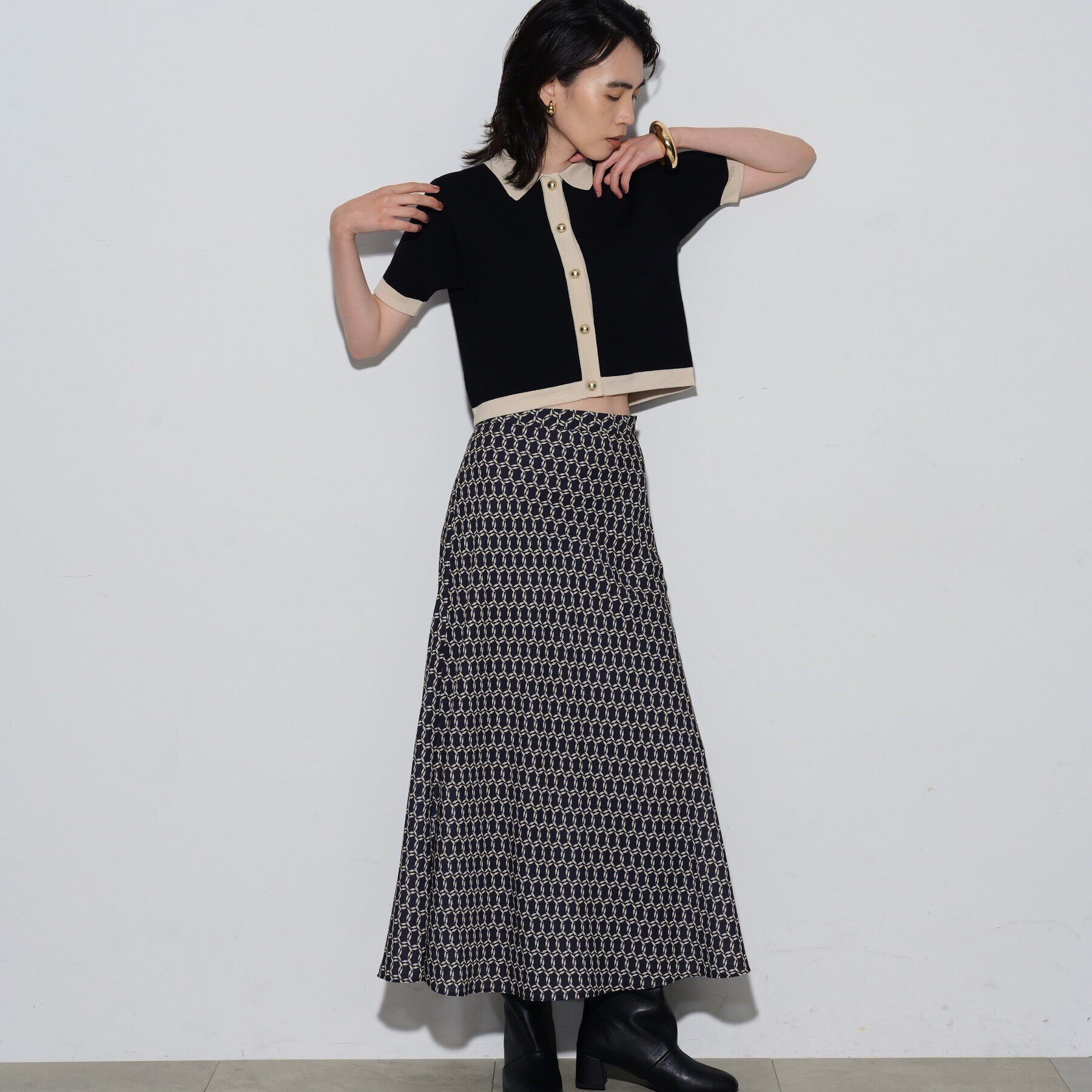 GALLEST「カラーブロッキングポロニットカーデ」|カーディガン|