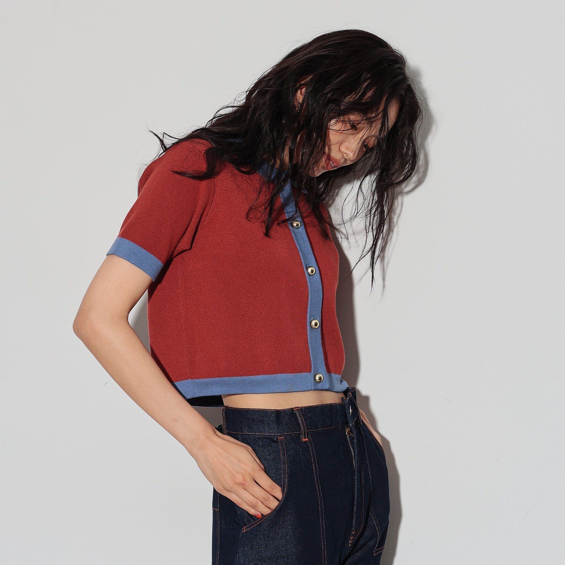 GALLEST「カラーブロッキングポロニットカーデ」|カーディガン|