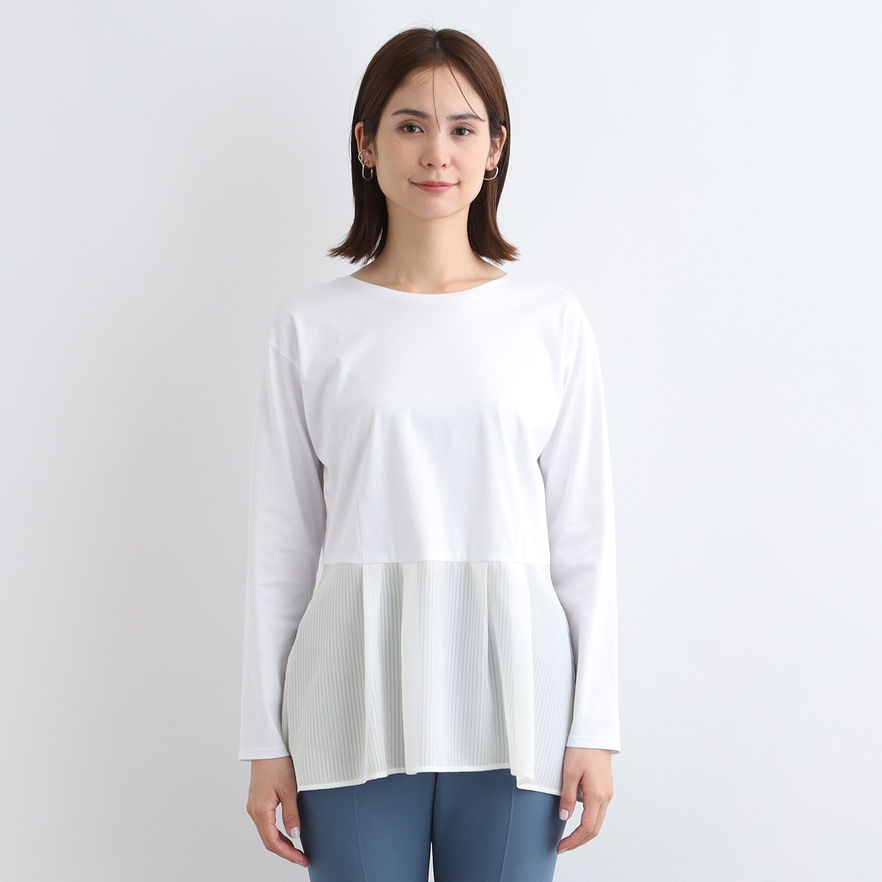 INDIVI「【洗える】透かしストライプコンビトップス」|Tシャツ・カットソー|