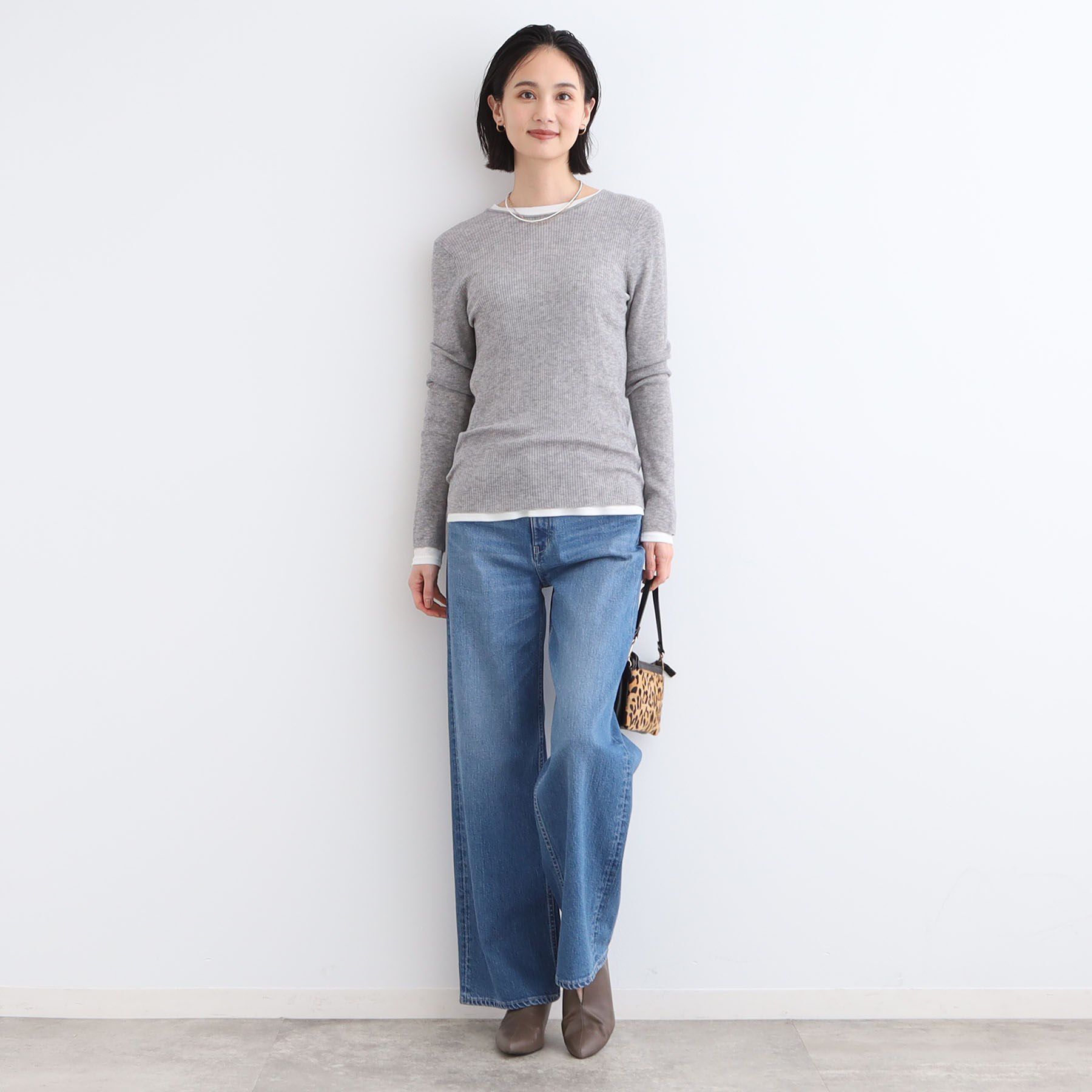 INDIVI「【洗える／ウール混／シアーラメ】ラウンドネックニット」|ニット・セーター|