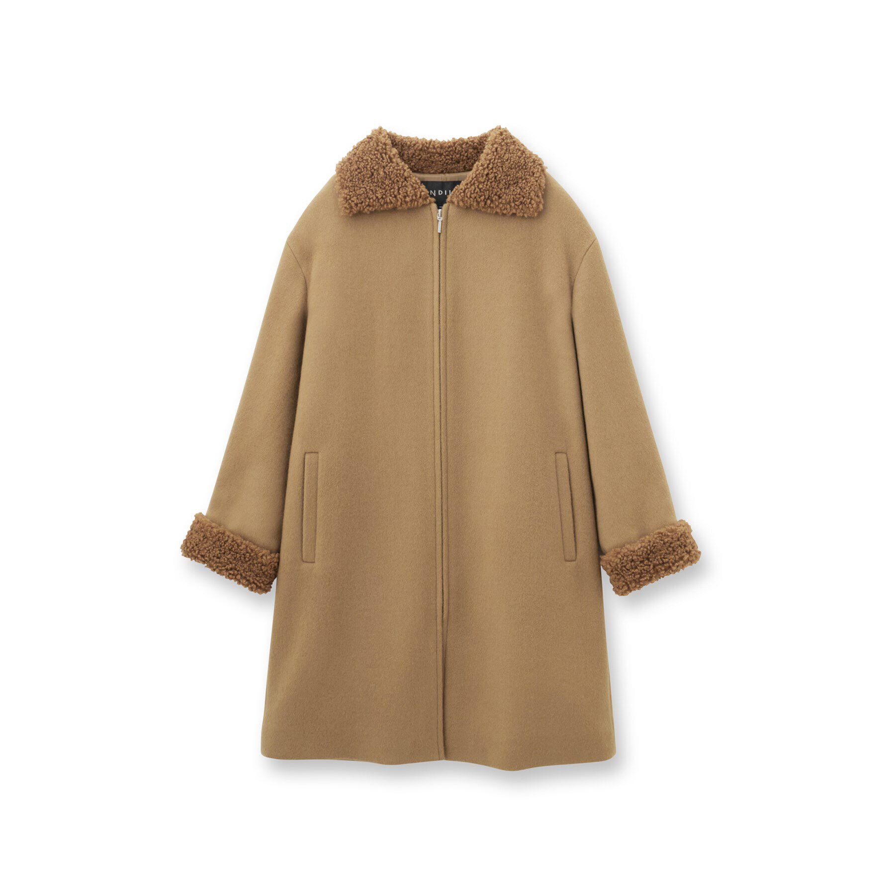 INDIVI「【トレンド◎】カーリーフェイクファーロングウール混コート」|ステンカラーコート|