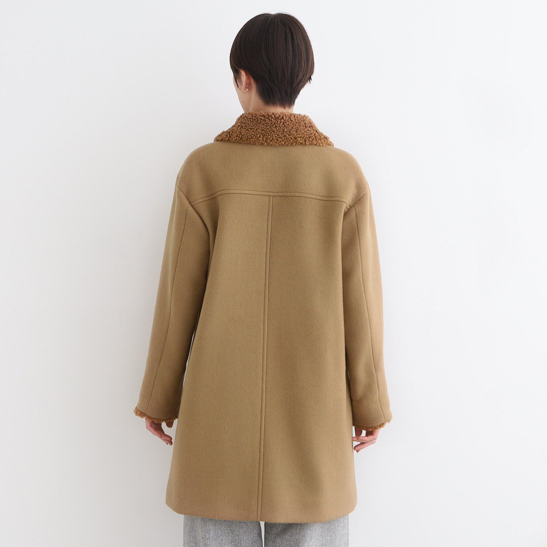 INDIVI「【トレンド◎】カーリーフェイクファーロングウール混コート」|ステンカラーコート|