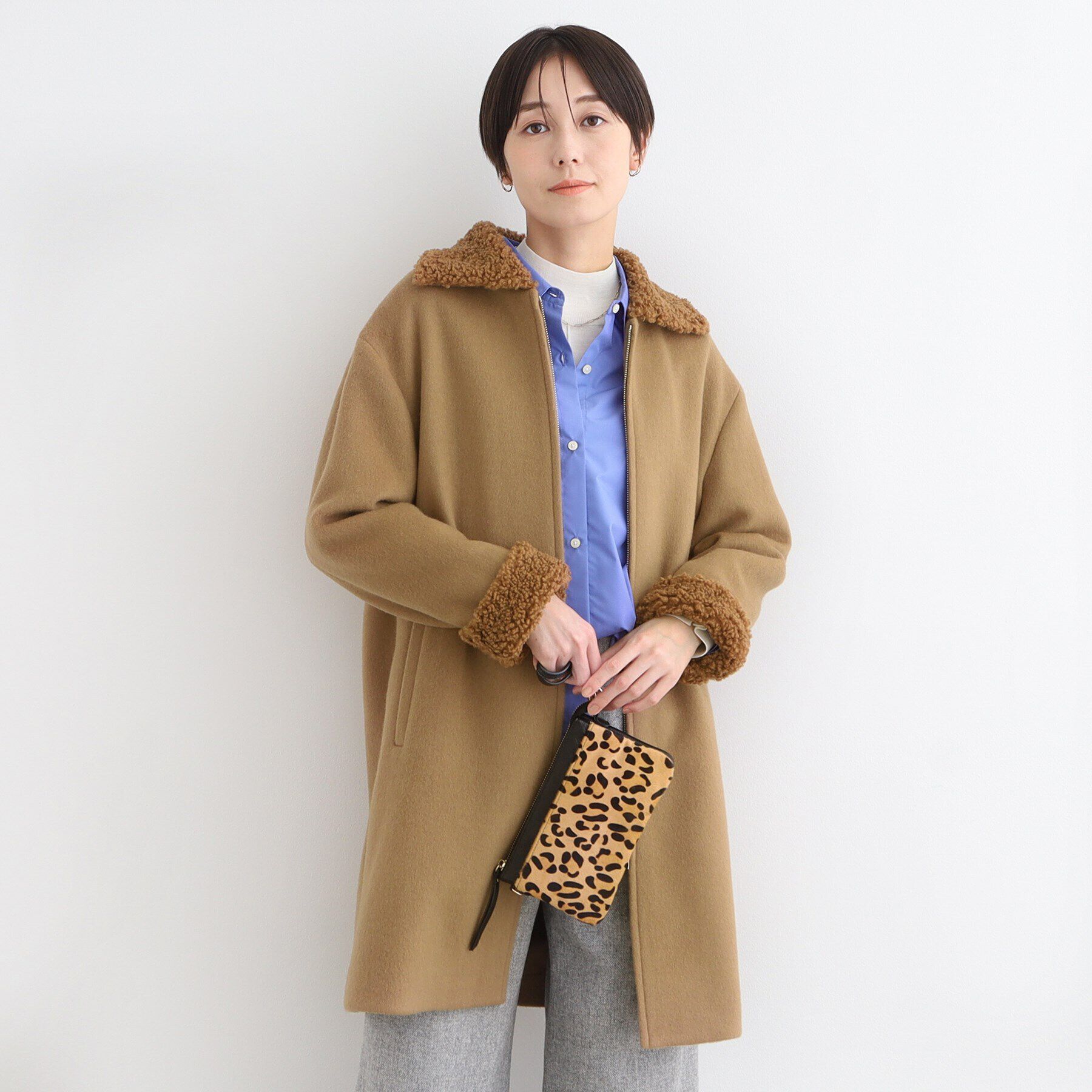 INDIVI「【トレンド◎】カーリーフェイクファーロングウール混コート」|ステンカラーコート|キャメルブラウン(6