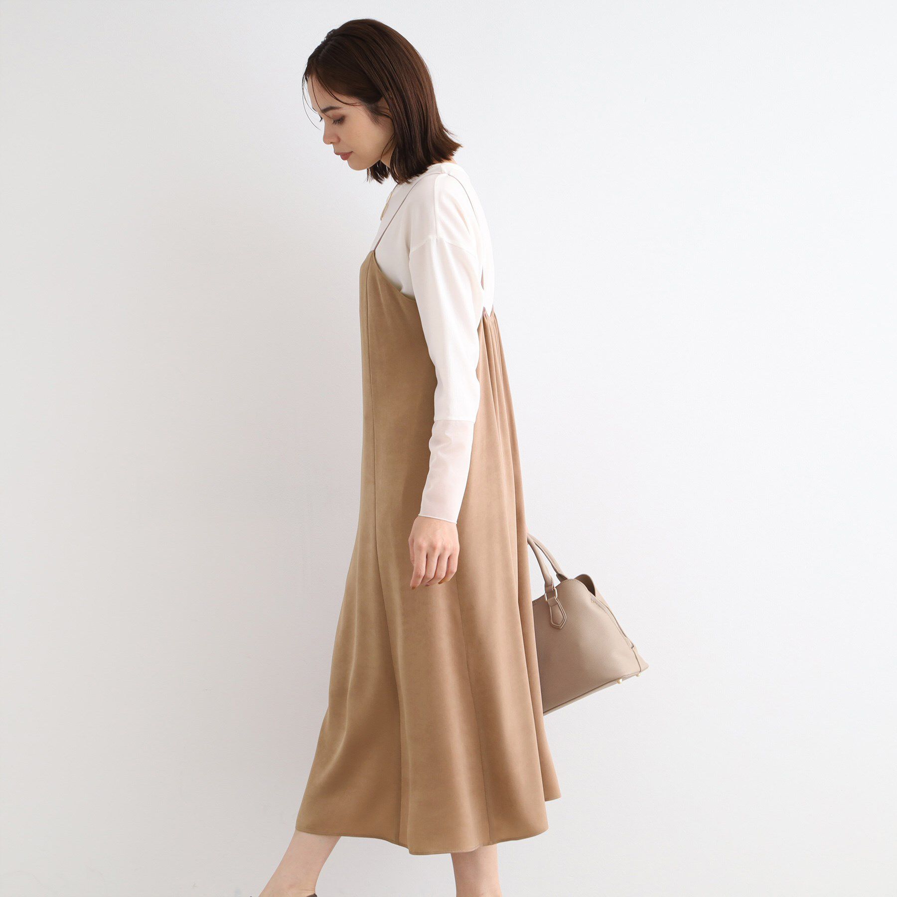 INDIVI「【洗える／UVケア】スエード調サテンキャミワンピース」|ワンピース|